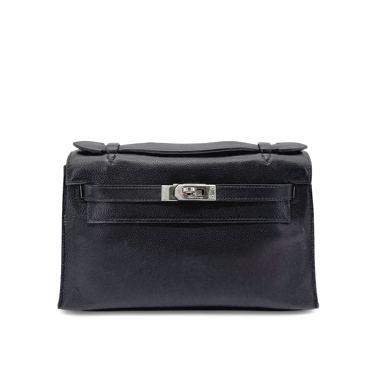 Hermès HERMES KELLY POCHETTE SELLIER BLACK EVERGRAIN HAND BAG □H PALLADIUM HARDWARE 90267766