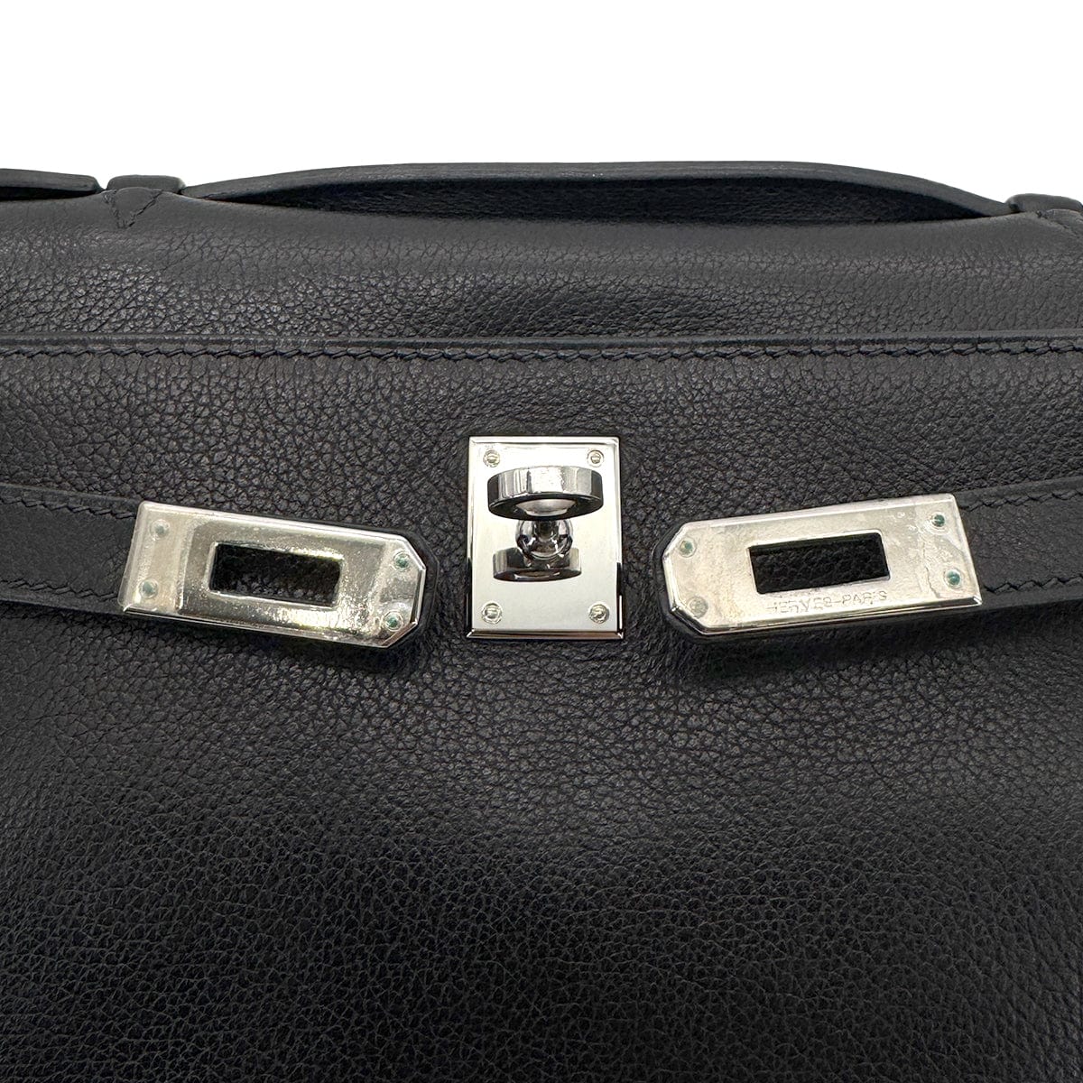 Hermès HERMES KELLY POCHETTE SELLIER BLACK EVERGRAIN HAND BAG □H SHW 90267766