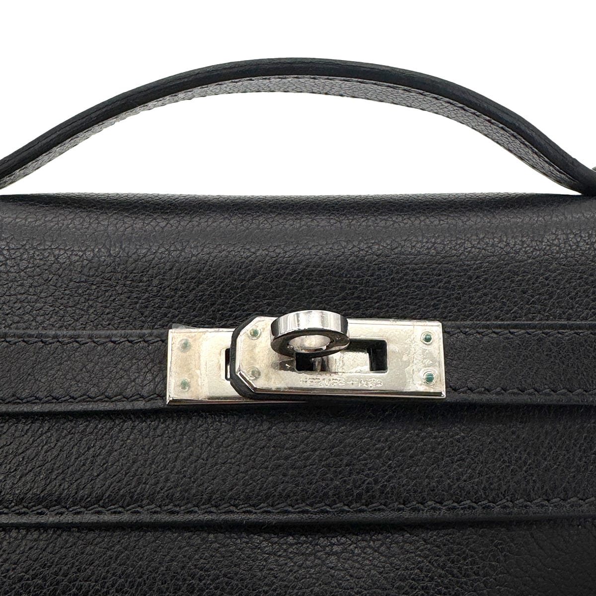 Hermès HERMES KELLY POCHETTE SELLIER BLACK EVERGRAIN HAND BAG □H SHW 90267766