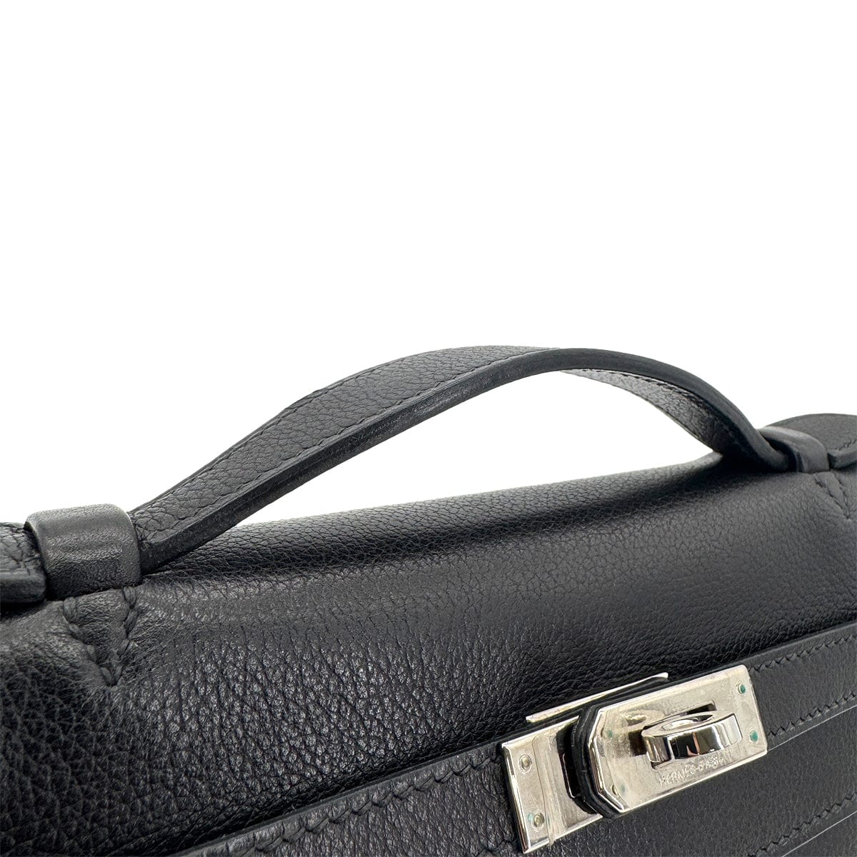 Hermès HERMES KELLY POCHETTE SELLIER BLACK EVERGRAIN HAND BAG □H SHW 90267766