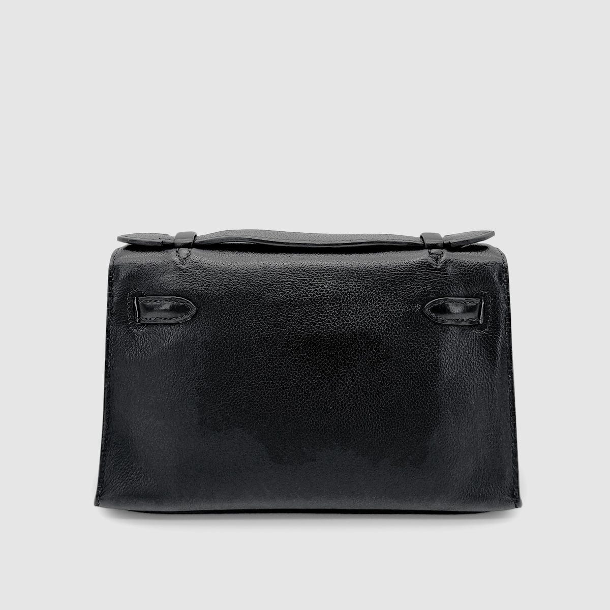 Hermès HERMES KELLY POCHETTE SELLIER BLACK EVERGRAIN HAND BAG □H SHW 90267766