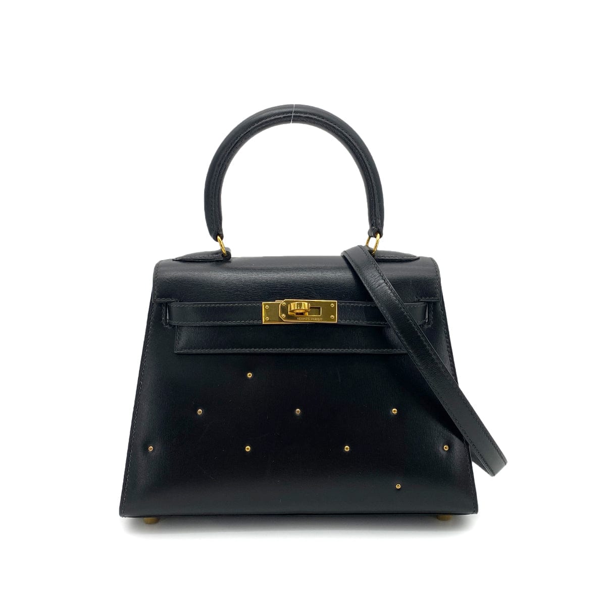hermes HERMES MINI KELLY 20 BLACK BOXCALF STUDS HAND SHOULDER BAG 〇X GHW 90259869