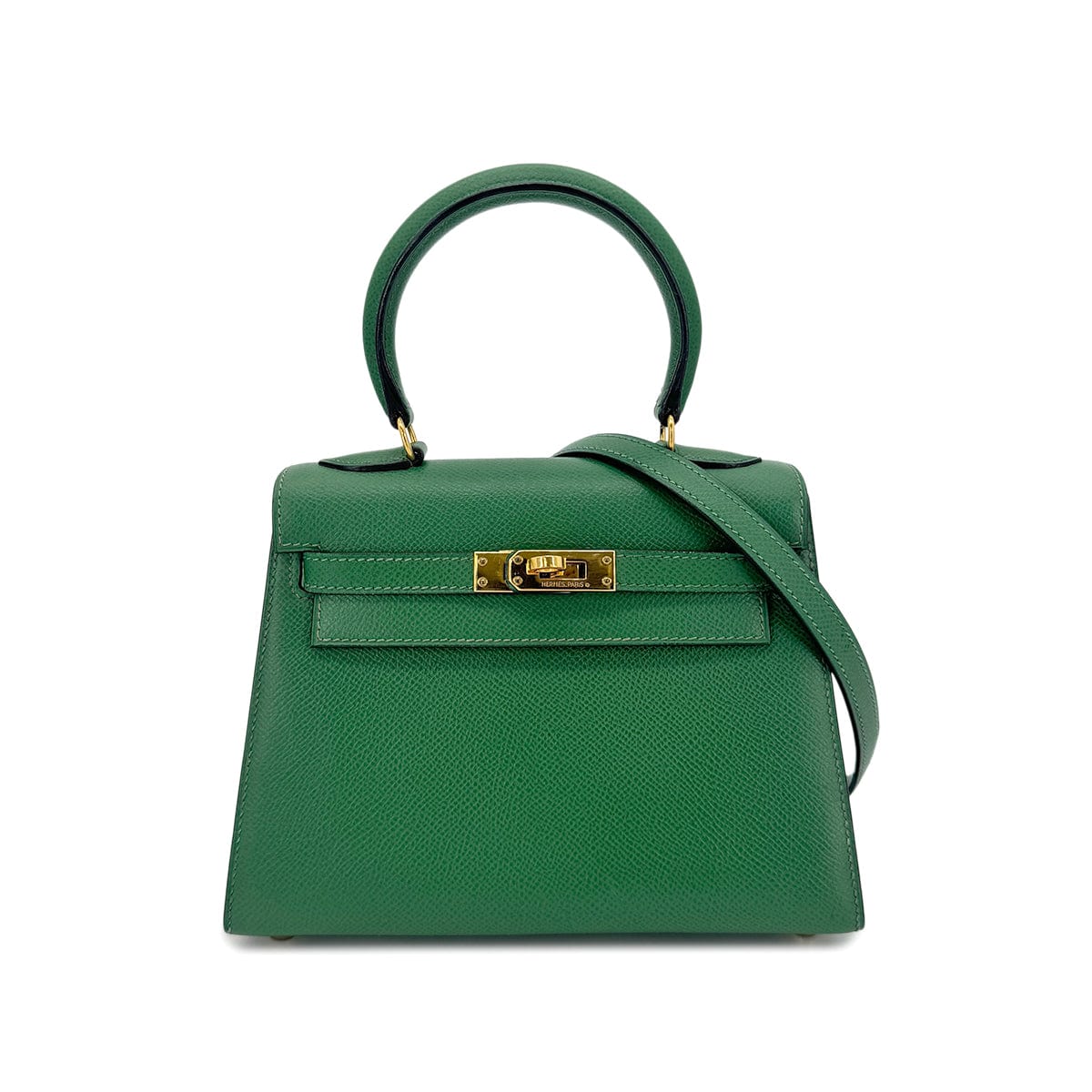HERMES HERMES MINI KELLY 20 SELLIER GREEN COUCHEVEL SHOULDER BAG OY GHW 90239776