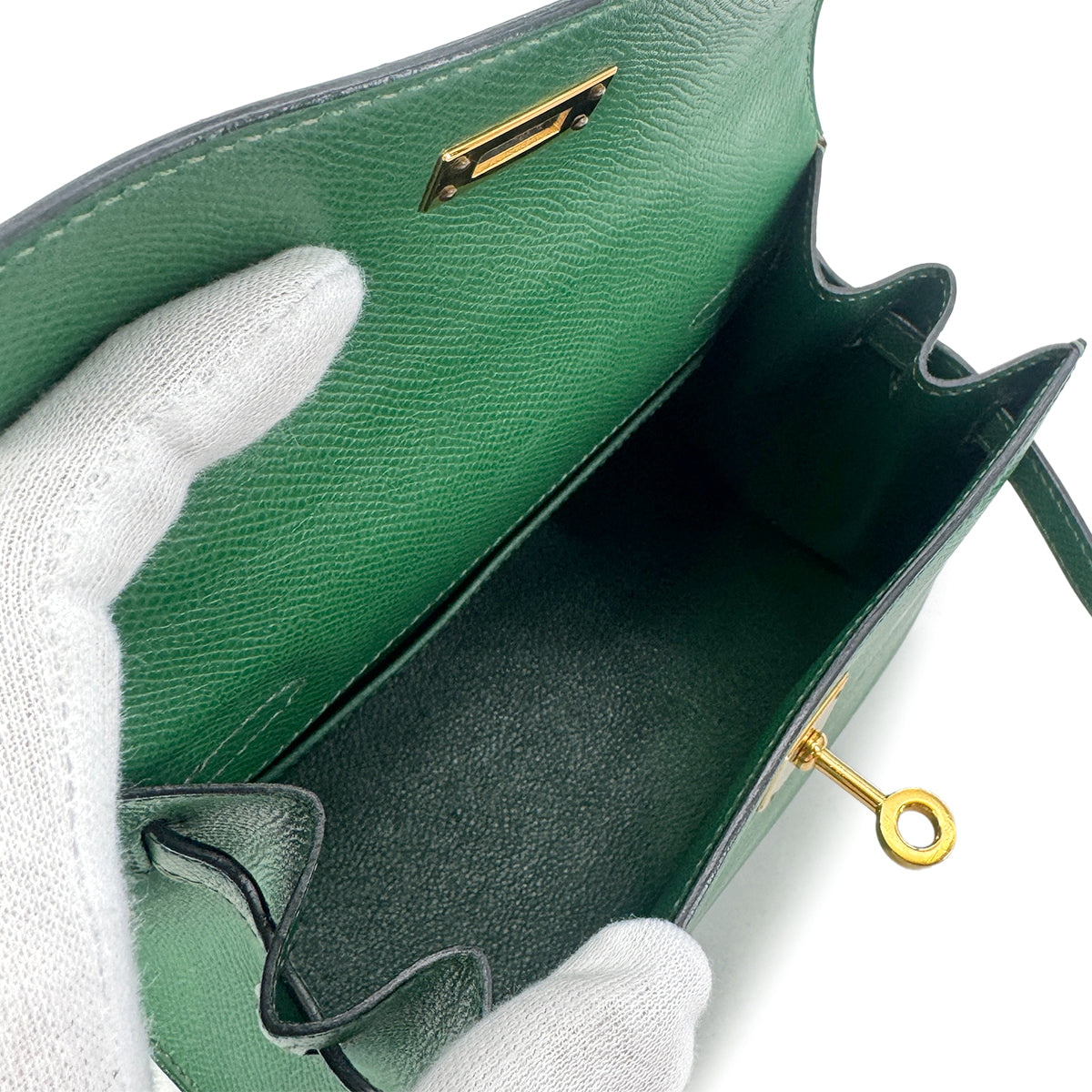 HERMES HERMES MINI KELLY 20 SELLIER GREEN COUCHEVEL SHOULDER BAG 〇Y GHW 90239776