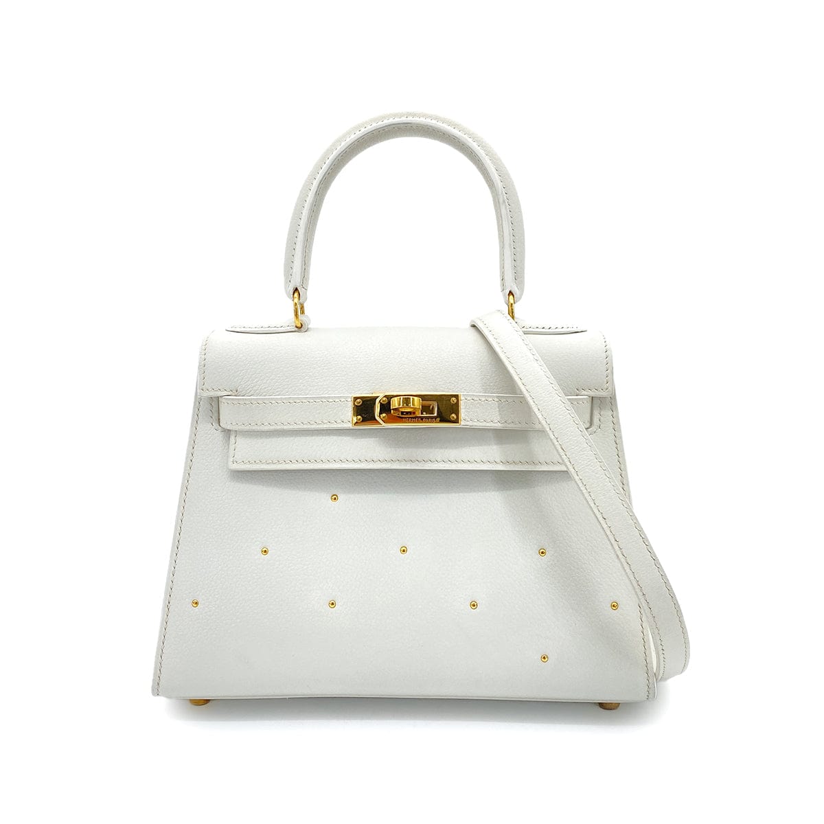 HERMES HERMES MINI KELLY 20 WHITE EVERCOLOR STUDS HAND SHOULDER BAG 〇X GHW 90259701