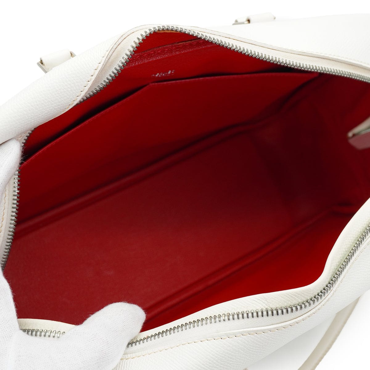 HERMES HERMES PLUME 32 WHITE ROUGE GARANCE VEAU EPSOM HAND BAG 2004 SQUARE H PALLADIUM HARDWARE 90326671