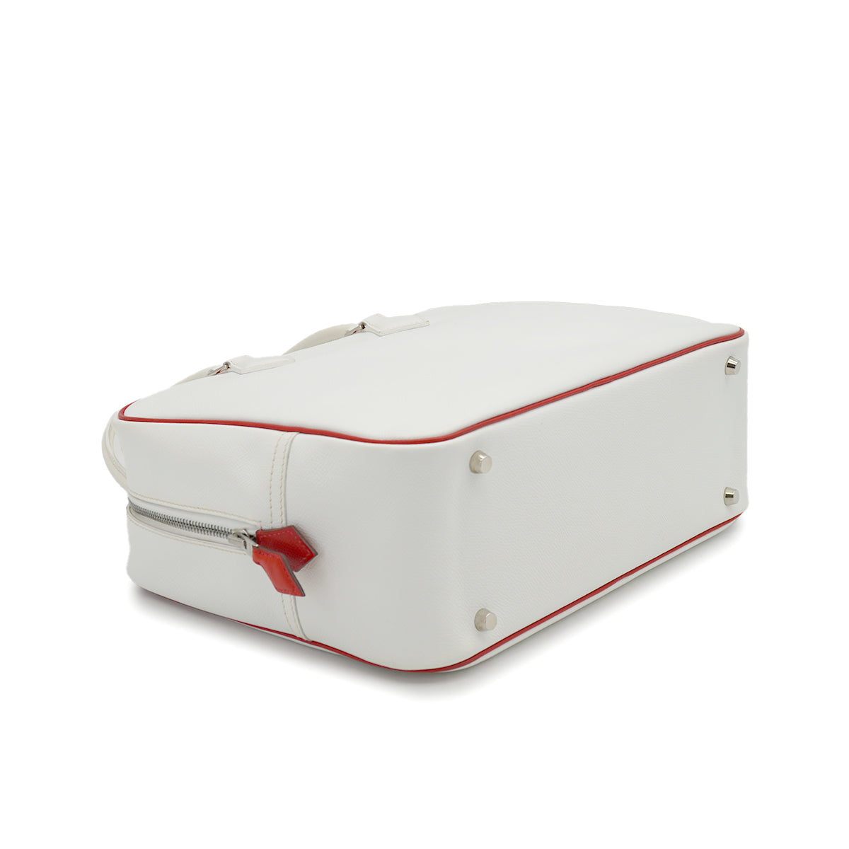 HERMES HERMES PLUME 32 WHITE ROUGE GARANCE VEAU EPSOM HAND BAG 2004 SQUARE H PALLADIUM HARDWARE 90326671