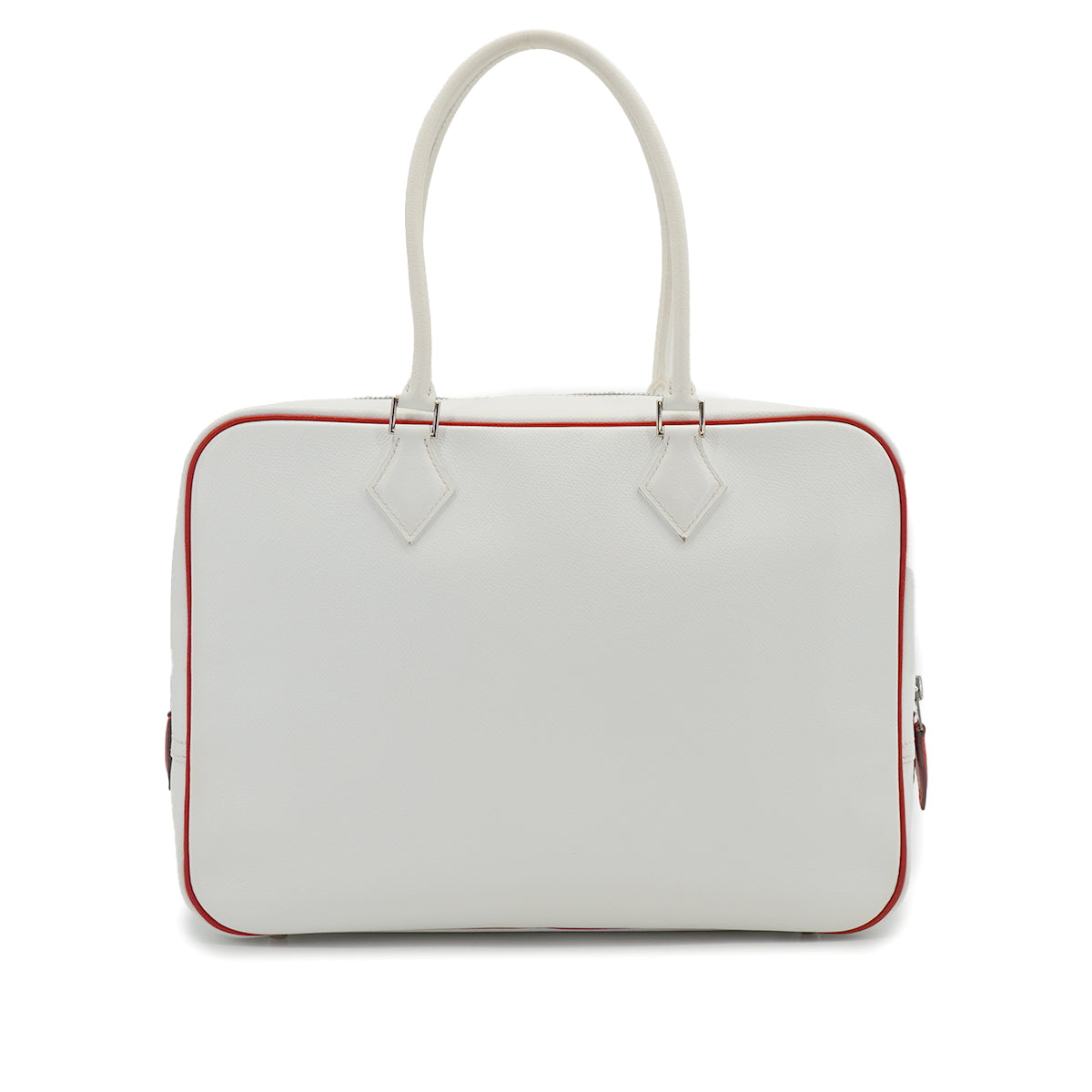 HERMES HERMES PLUME 32 WHITE ROUGE GARANCE VEAU EPSOM HAND BAG 2004 SQUARE H PALLADIUM HARDWARE 90326671
