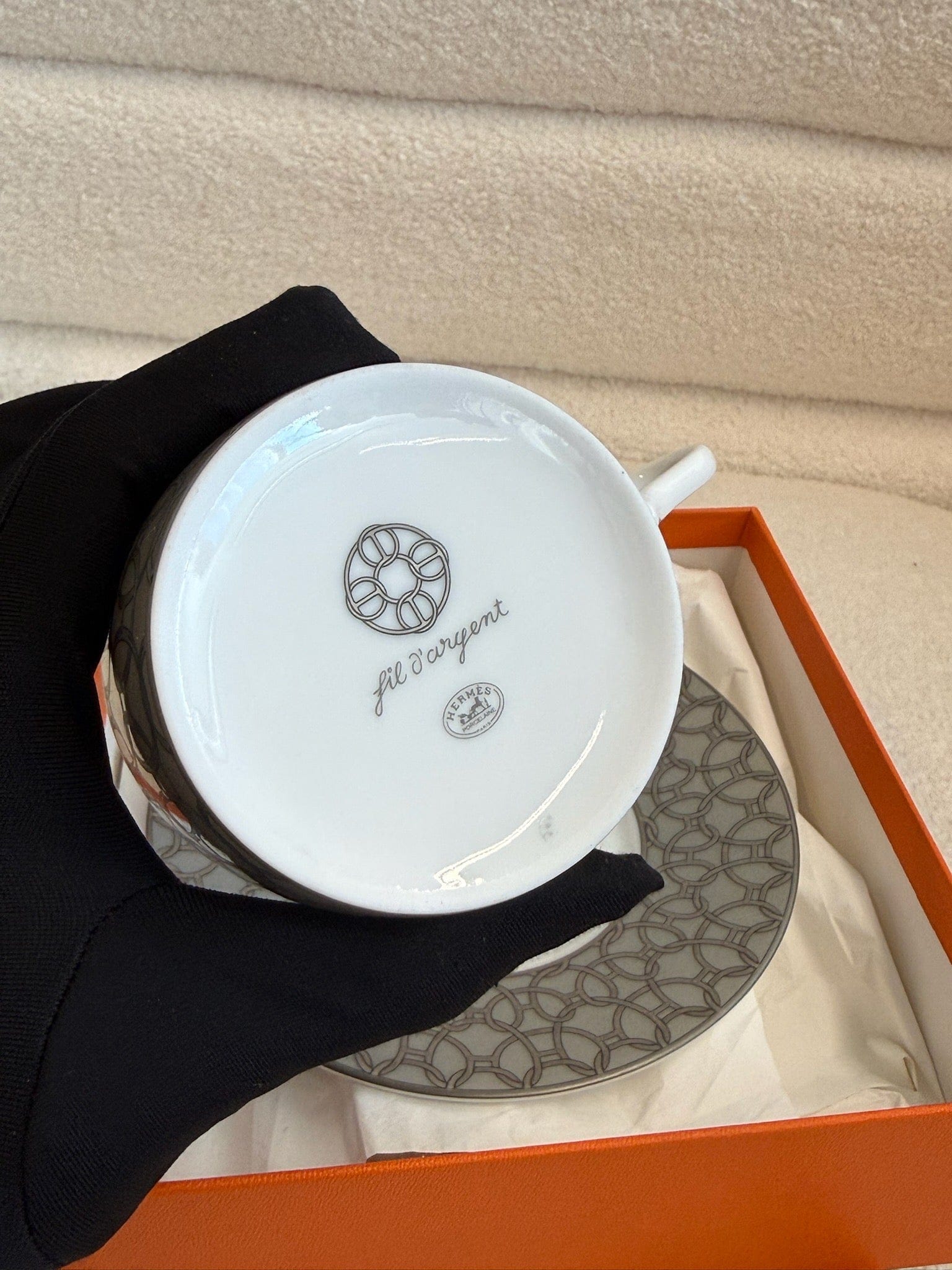 Hermès Hermès H Déco Tea Cup and Saucer Grey