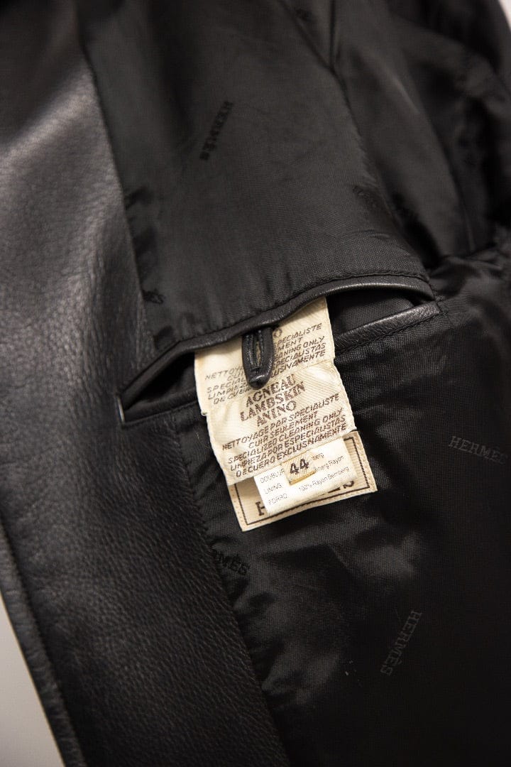 Hermes Hermes Detachable Collar Leather Bomber Jacket Black S