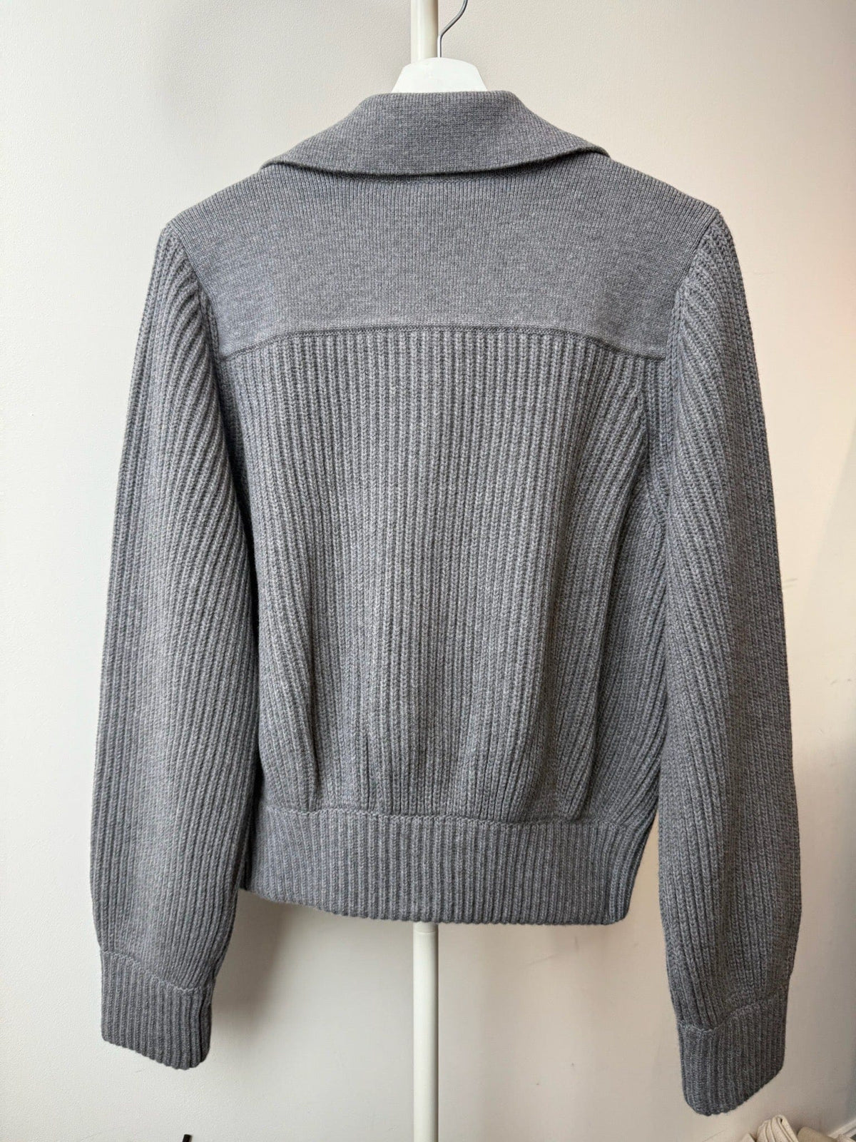 Hermès Size 38 - Hermès Veste Maille Softer W Blanc Nature Knit Zip-Up Jacket - Grey