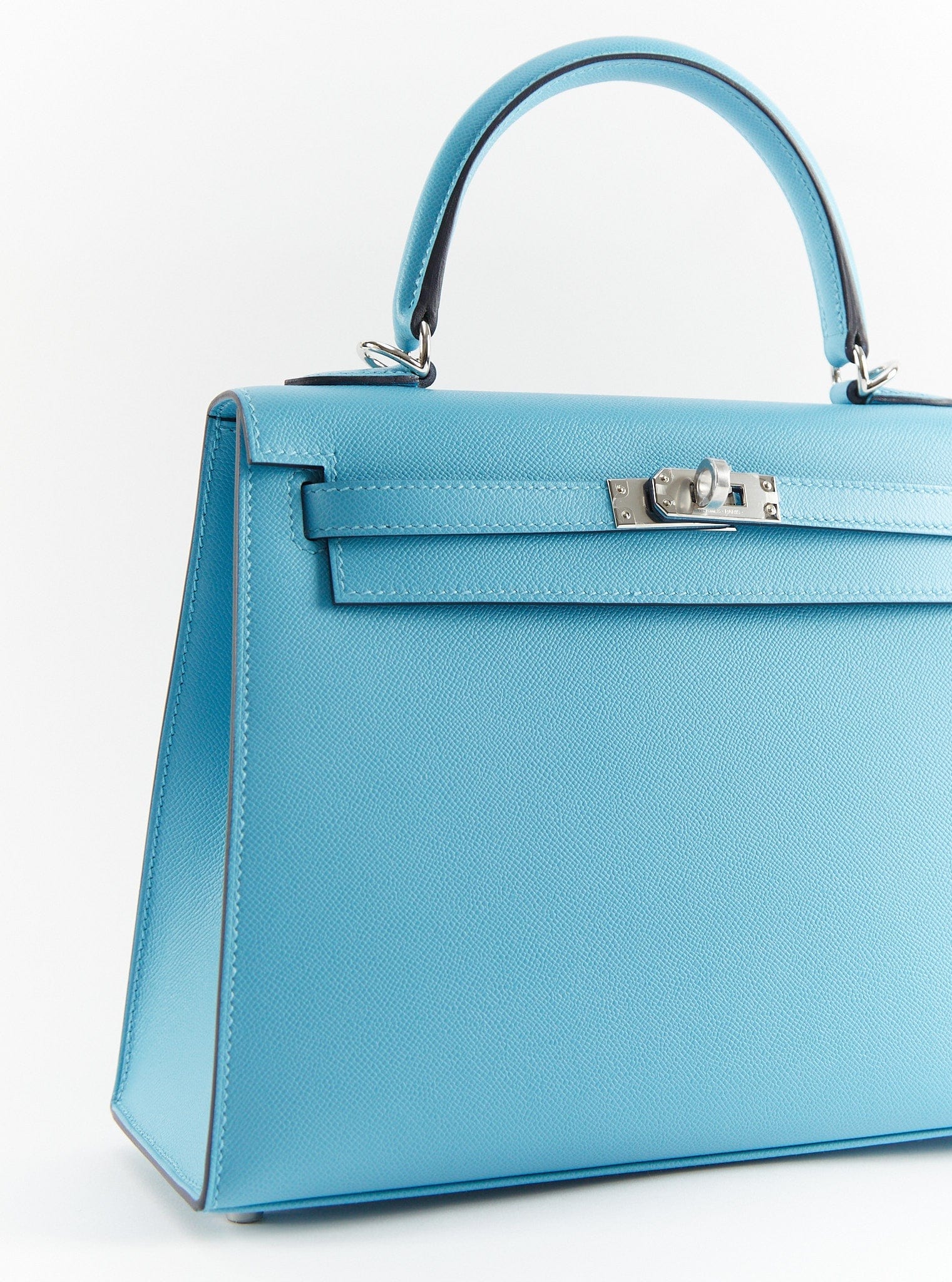 Hermès HERMÈS KELLY 25CM "VERSO" BLUE DU NORD WITH CUIVRE INTERIOR Madame Leather with Palladium Hardware