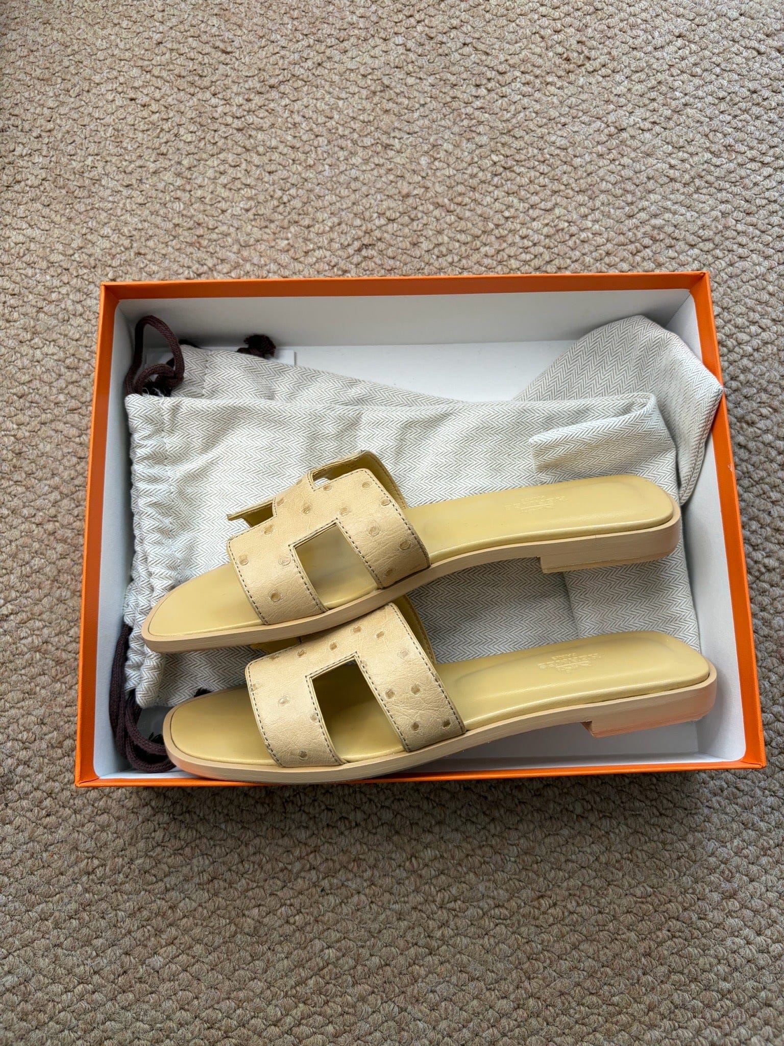 Hermes Size 38 - Hermes Oran Sandals Yellow Ostrich Leather