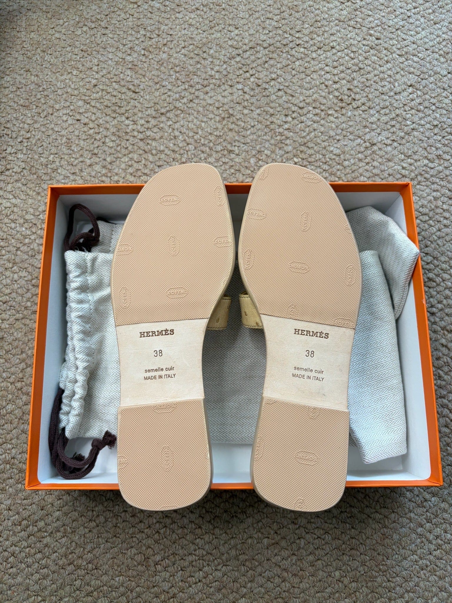 Hermes Size 38 - Hermes Oran Sandals Yellow Ostrich Leather