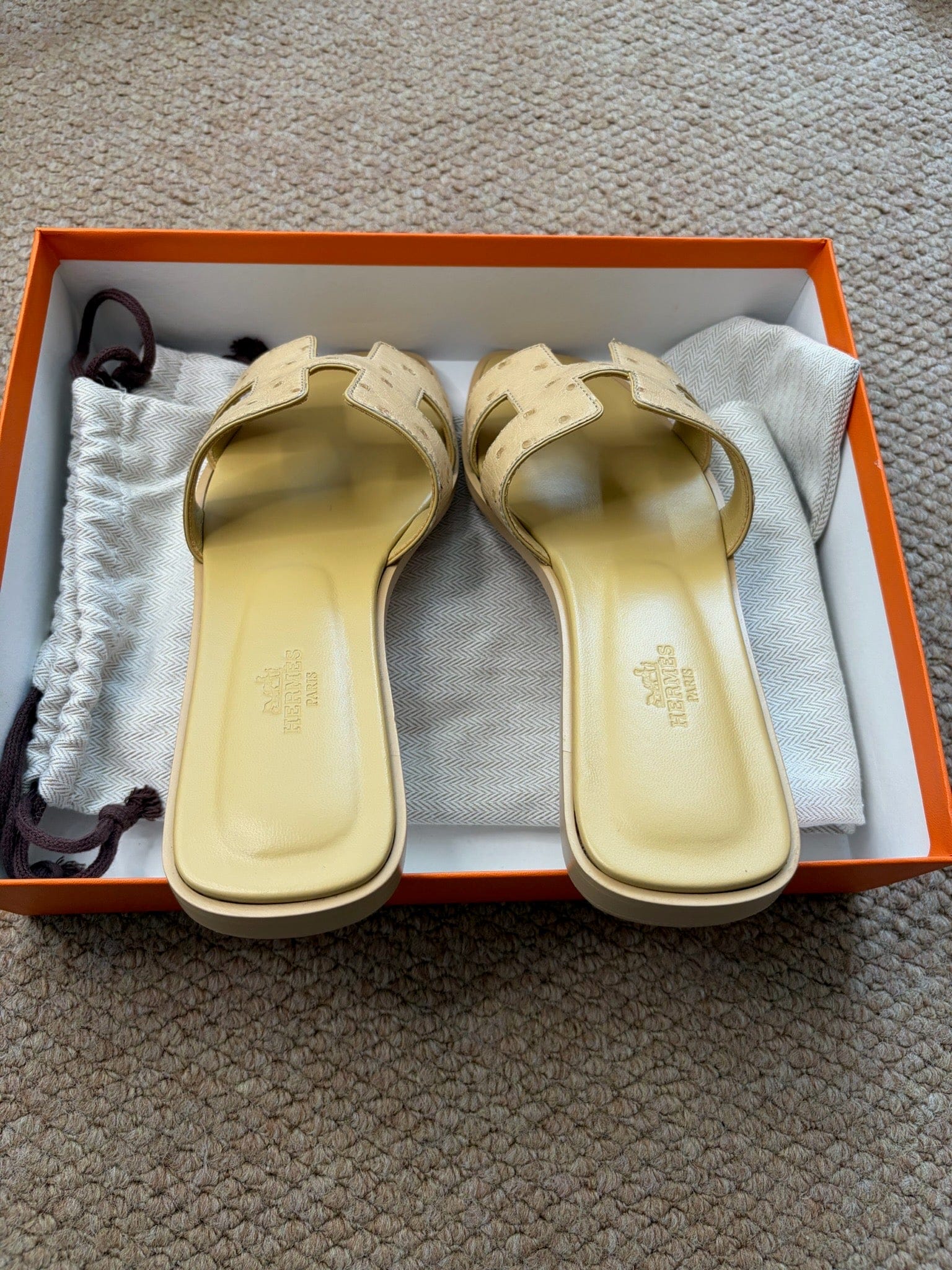 Hermes Size 38 - Hermes Oran Sandals Yellow Ostrich Leather