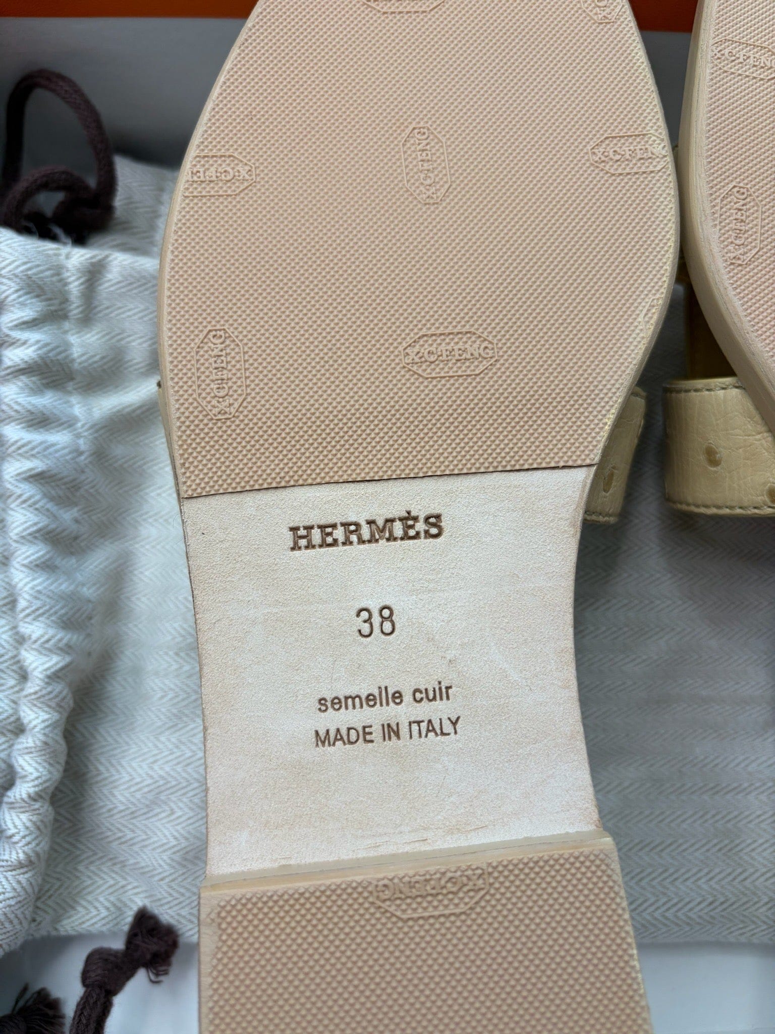 Hermes Size 38 - Hermes Oran Sandals Yellow Ostrich Leather