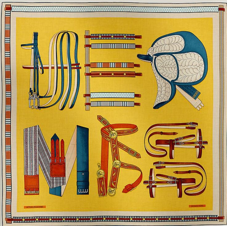 Hermes Hermes 140cm Cashmere/Silk Large Triangle Scarf - Lettres Equestrees - In Box