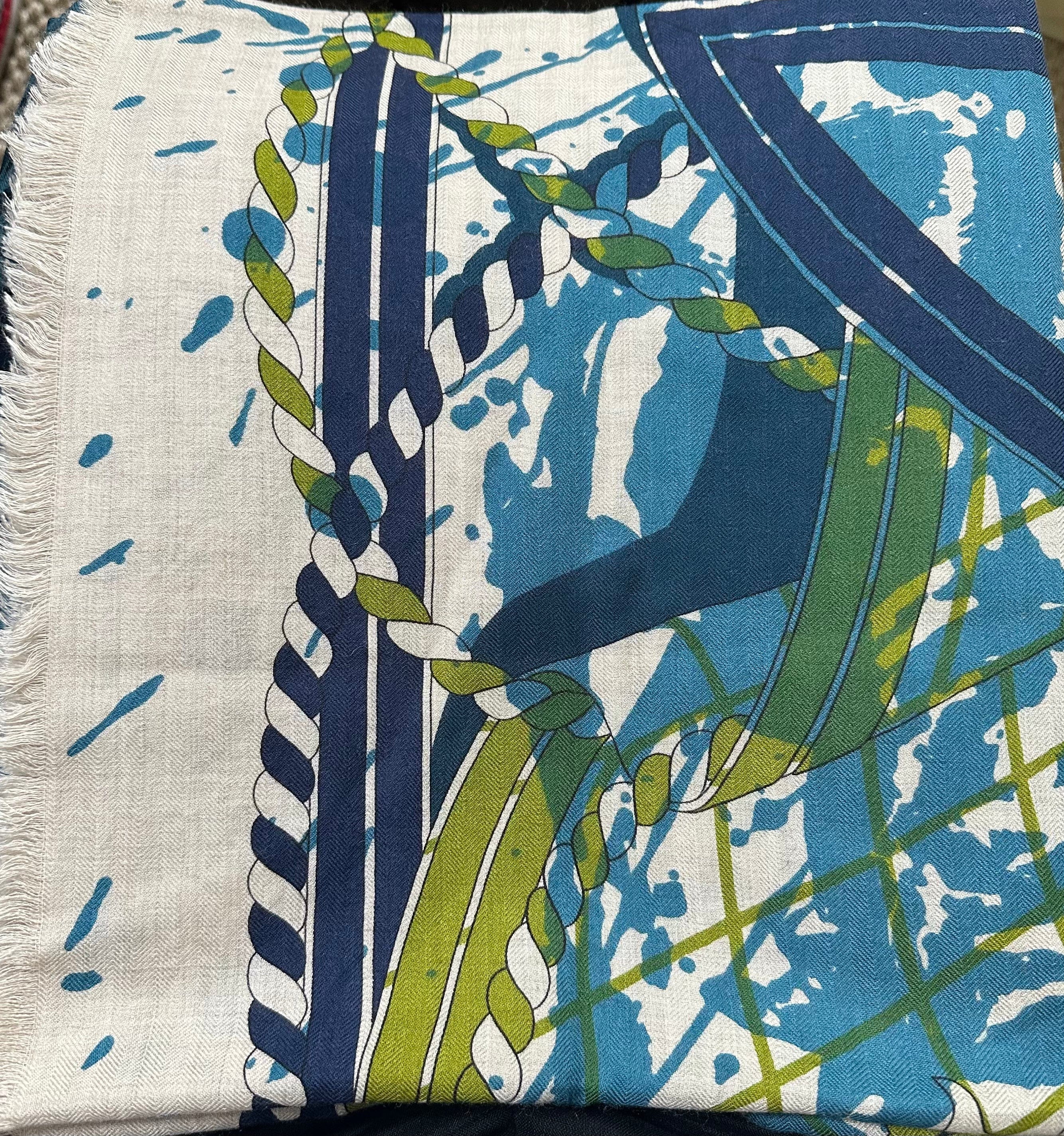 Hermes Hermes 140cm Cashmere/Silk Scarf with Self Fringe in Blue - In Box