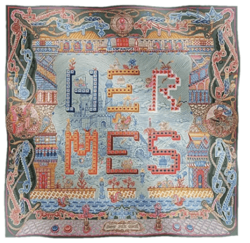 Hermes Hermes 90cm Super Silk Quest in Etoupe