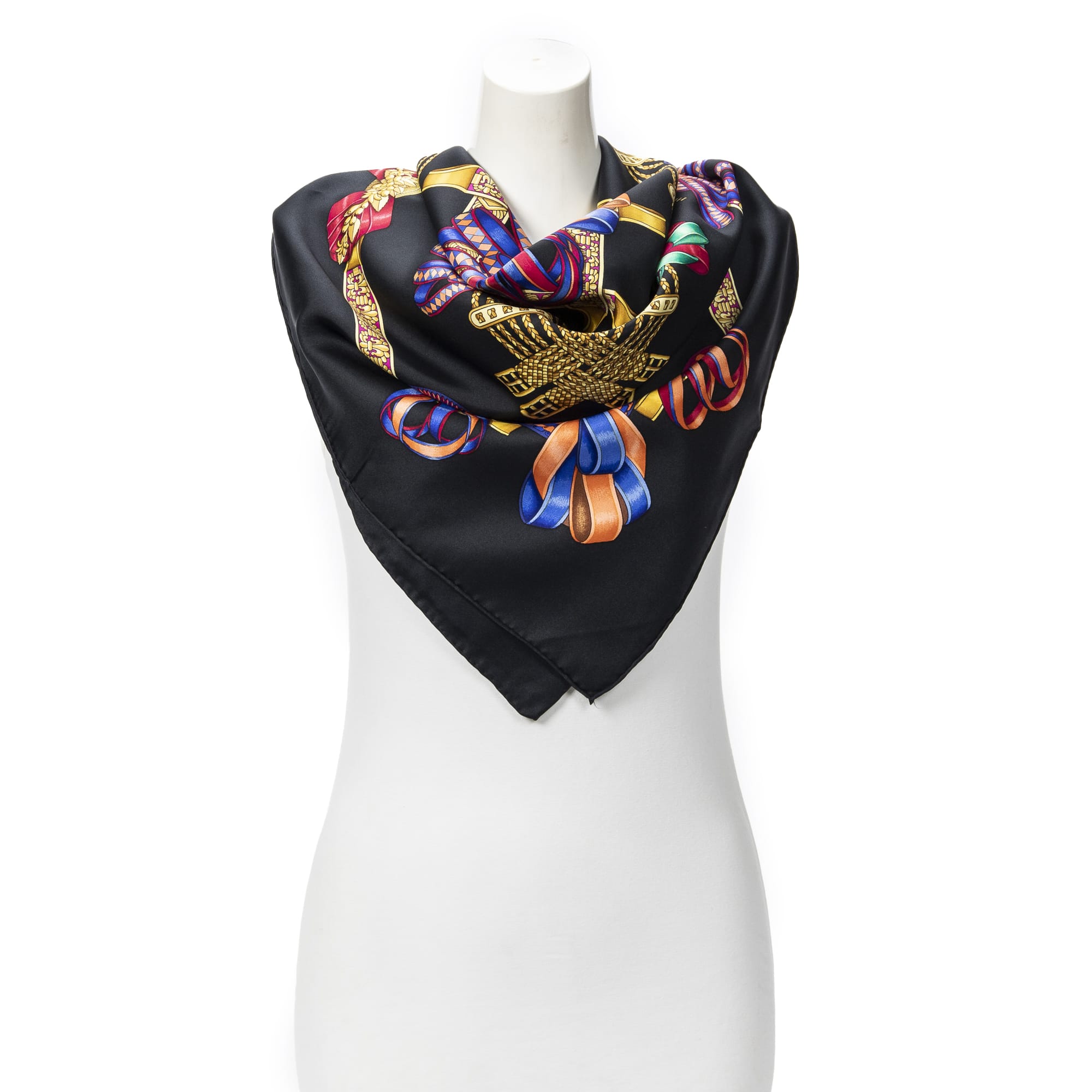 Hermès Hermès Black/Gold/Blue Silk Scarf ABB9657