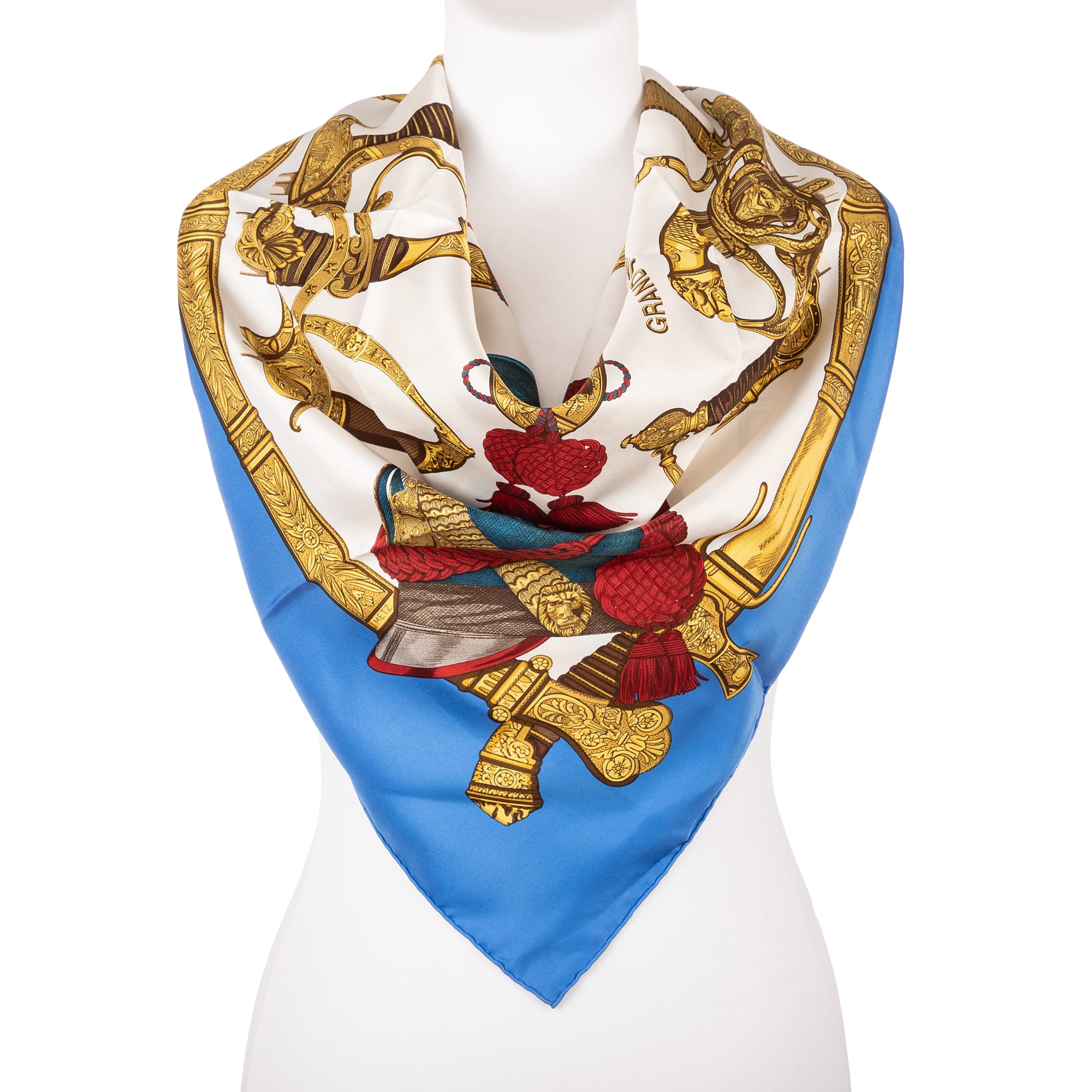Hermès Hermès Blue/Ivory/Gold Silk Scarf ABC2332