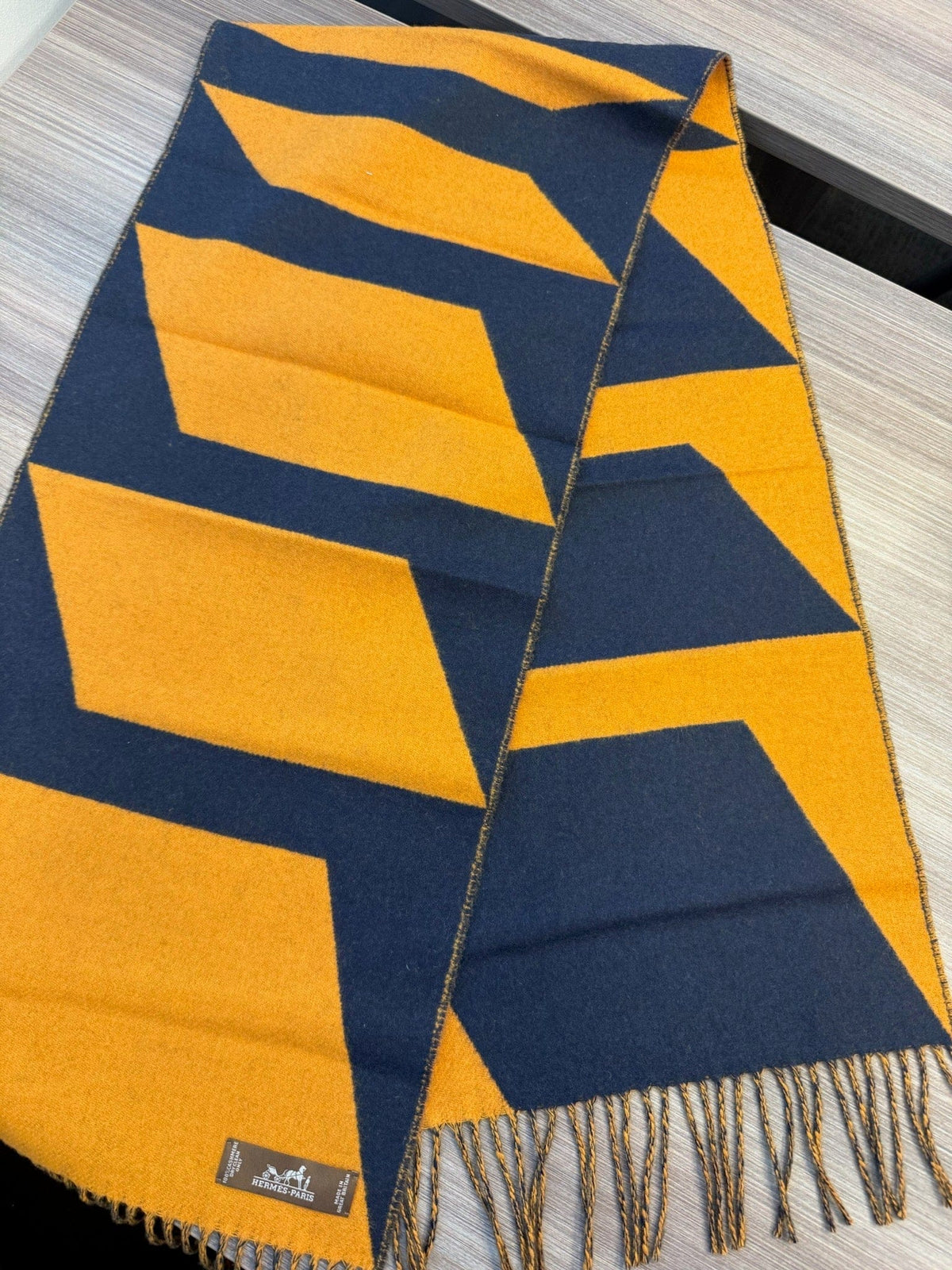 Hermès Hermès Cashmere Scarf - Orange & Navy