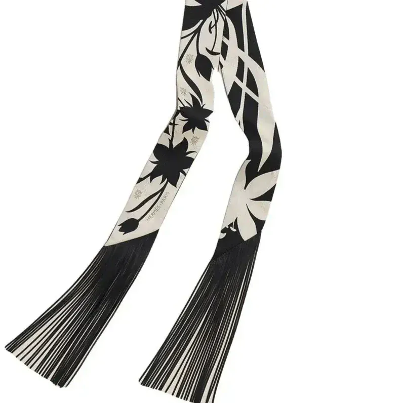 Hermes Hermes Leather Fringe Des Amazones Twilly in Black & Ivory - New in Box