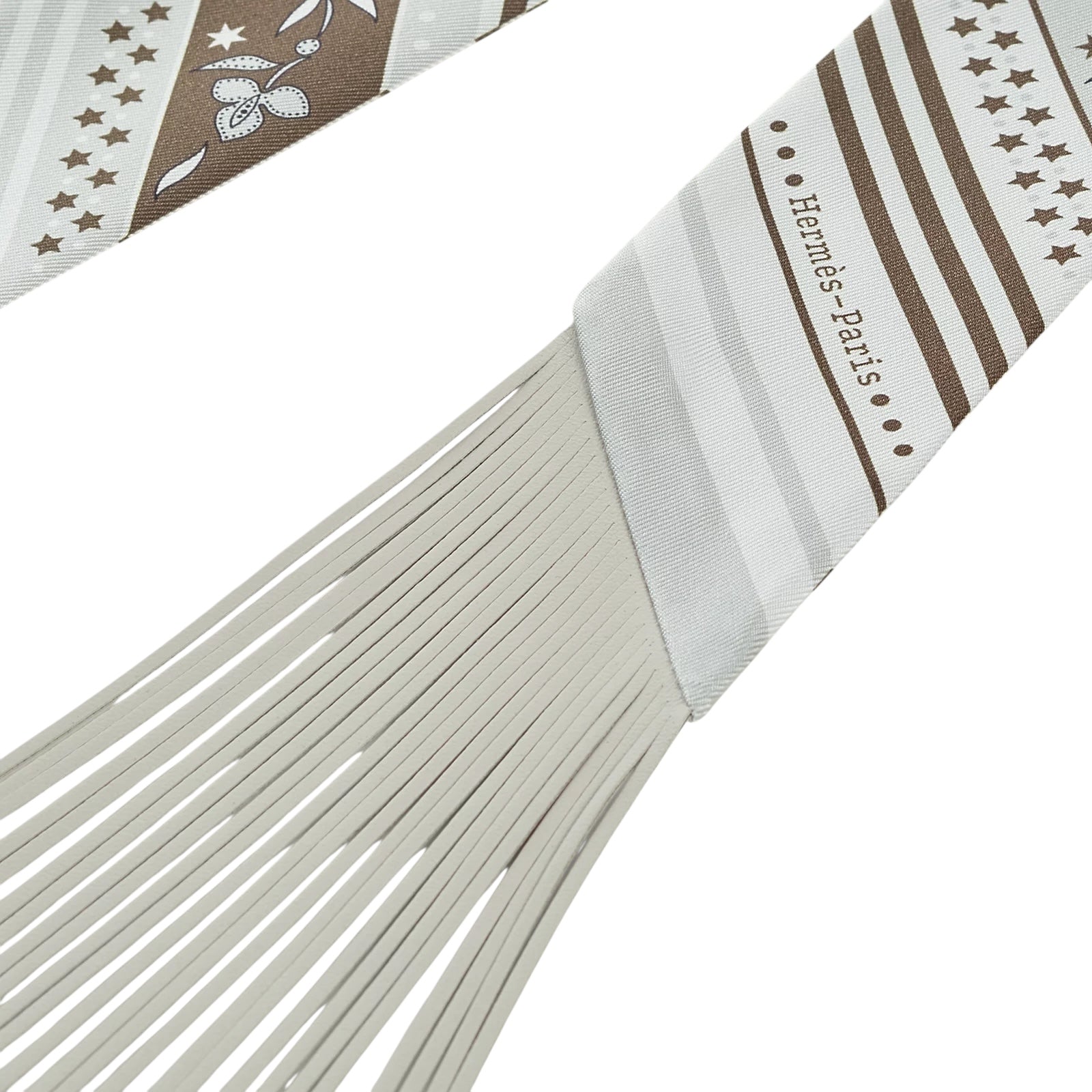 Hermes Hermes Leather Fringe Des Amazones Twilly in Craie & Brun - New in Box