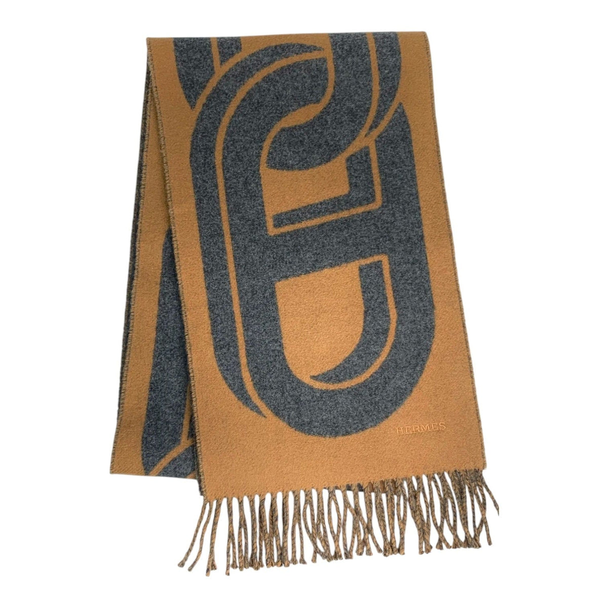 Hermes Maillons TGM Camel Cashmere Scarf in Box