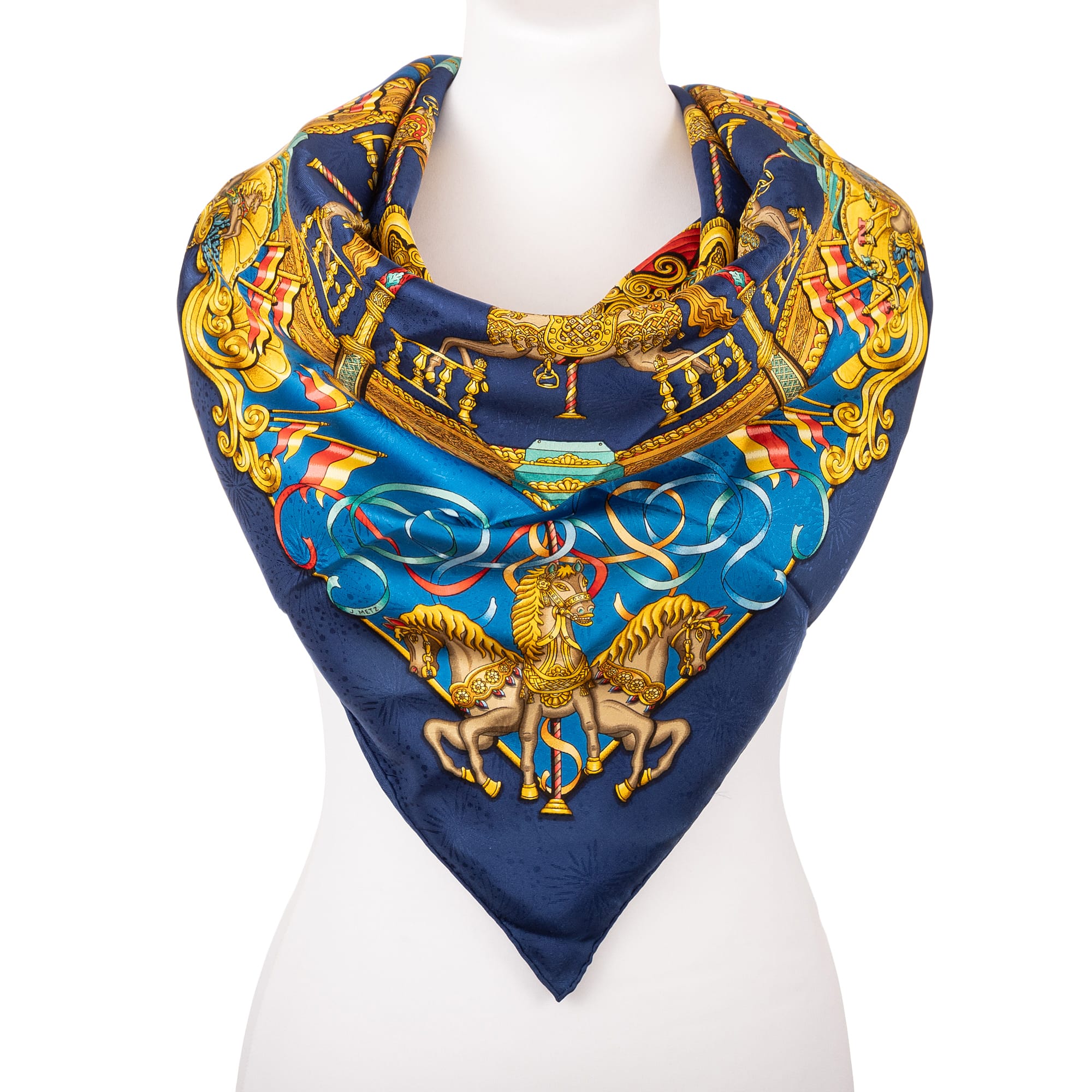 Hermès Hermès Navy/Gold/Red Silk Scarf ABC2323