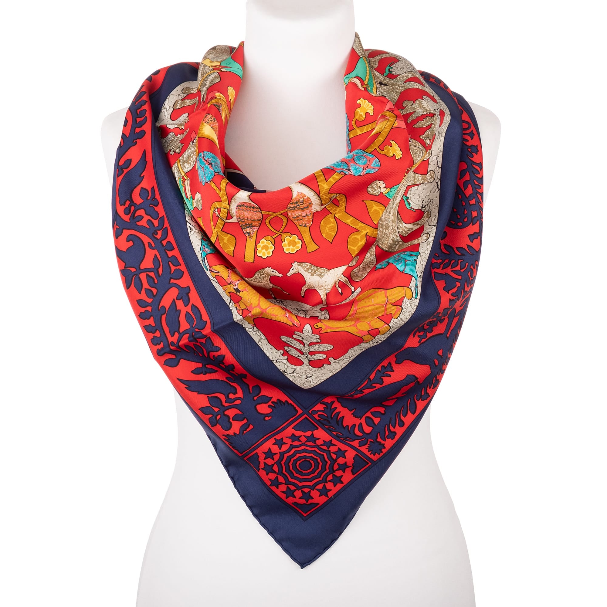 Hermès Hermès Navy/Red/Gold Silk Scarf ABC2324
