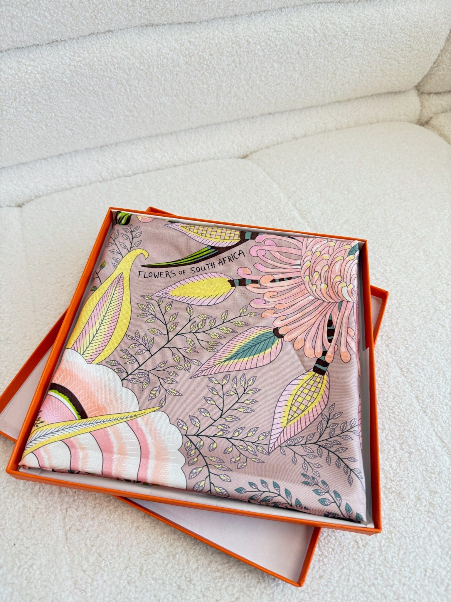 Hermes Hermes Silk Flowers of South Africa Scarf 90 Vieux Rose Vert Jaune