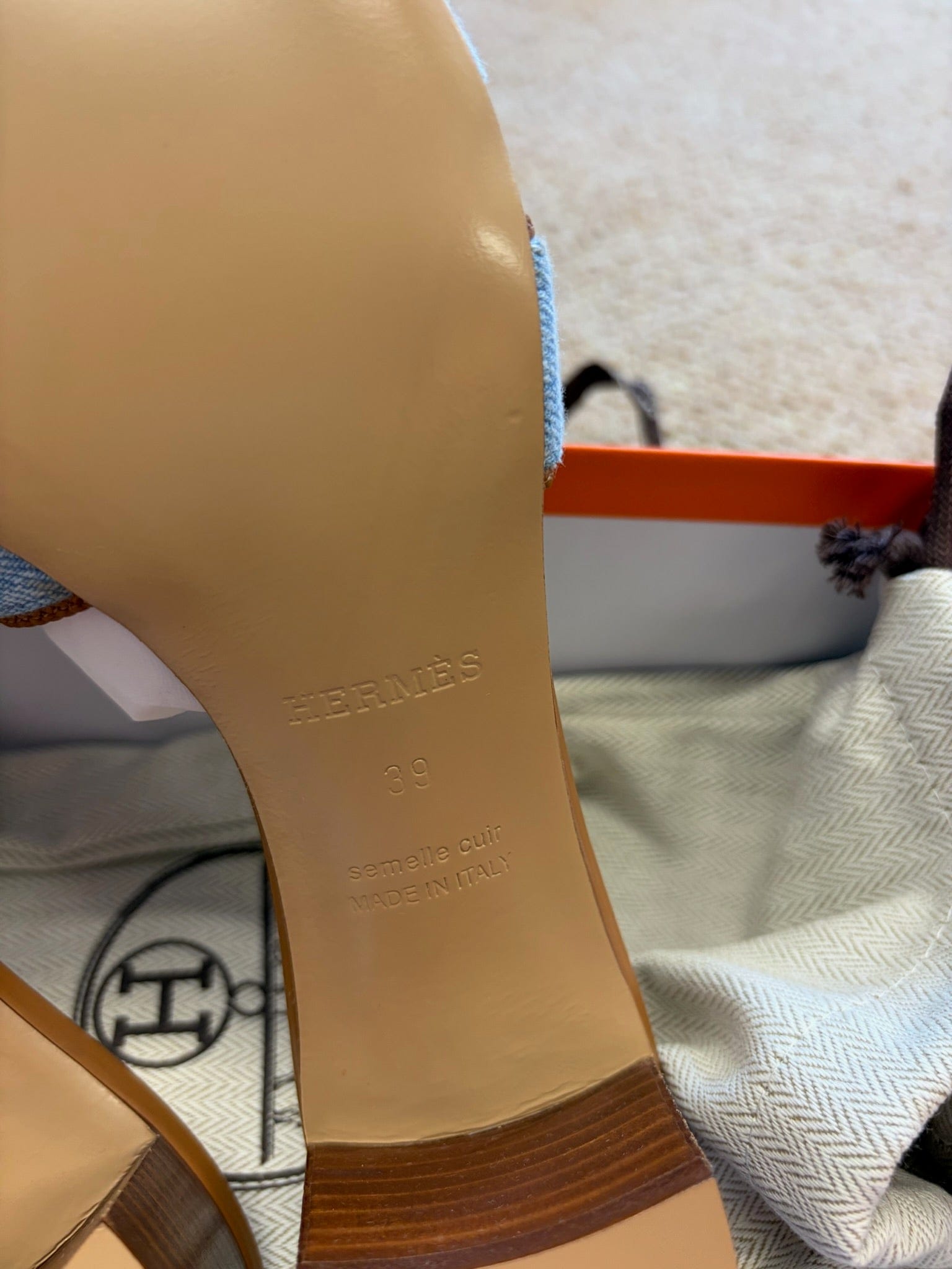 Hermes Jane Oran high heel sandal denim blue size 39 detail 6