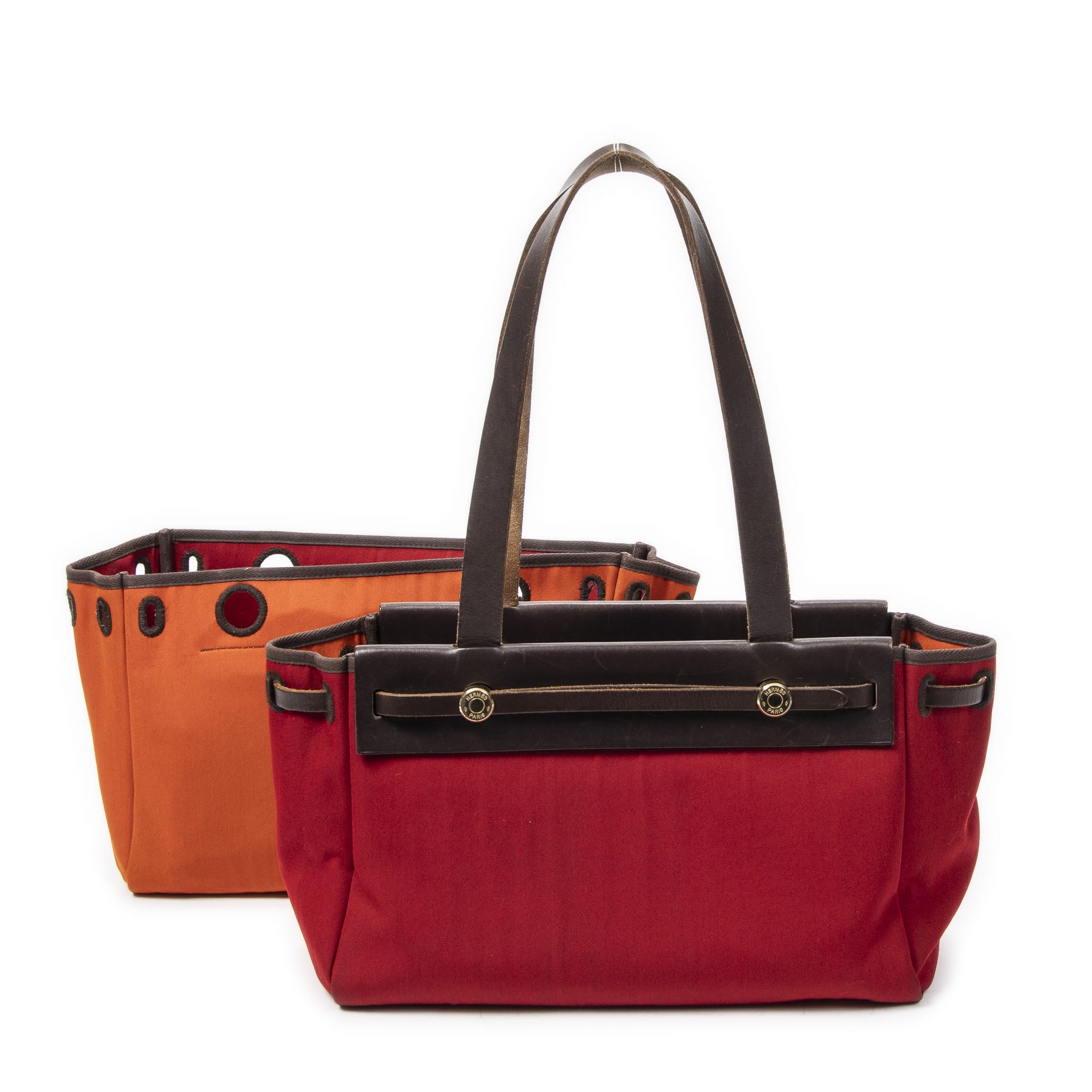 Hermès Hermès Red/Brown Canvas Herbag Cabas ABC3758