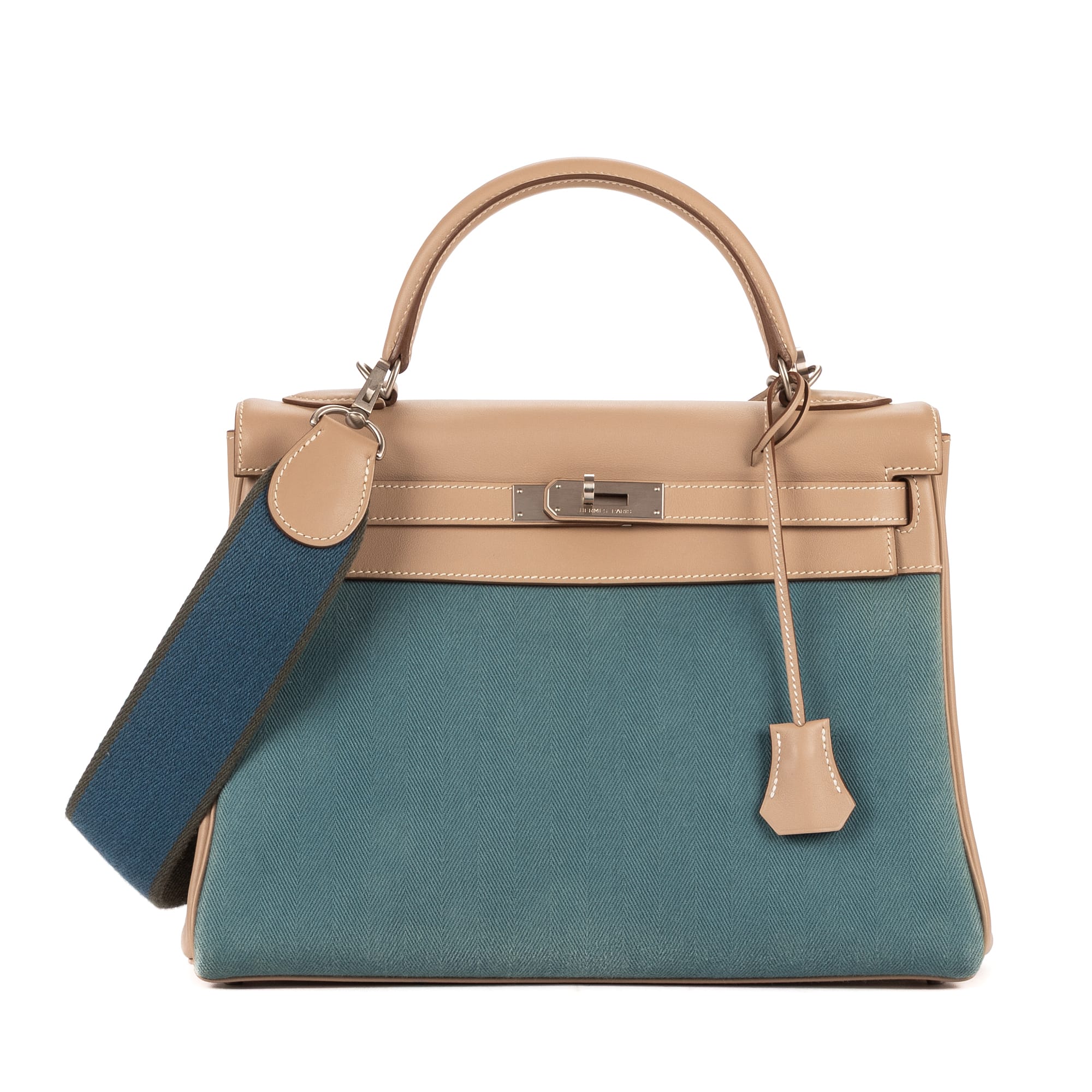 Hermès Hermès Teal Blue/Light Beige Calf Leather Rare Ltd. Ed. Kelly 32 Retourne Amazonia OAG9972