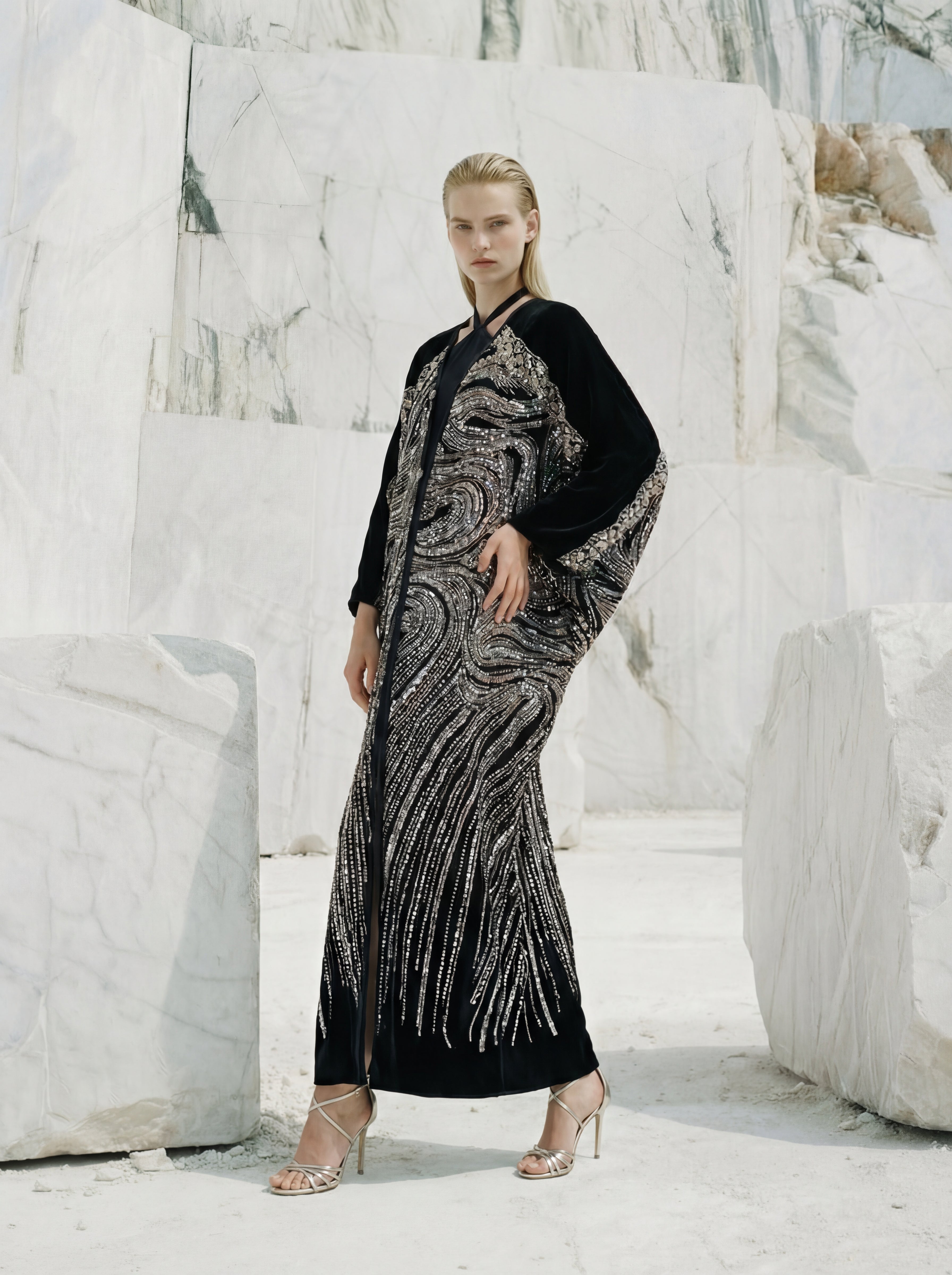 EMPRESS KAFTAN VELVET BLACK/SILVER SIZE OS ASC7071