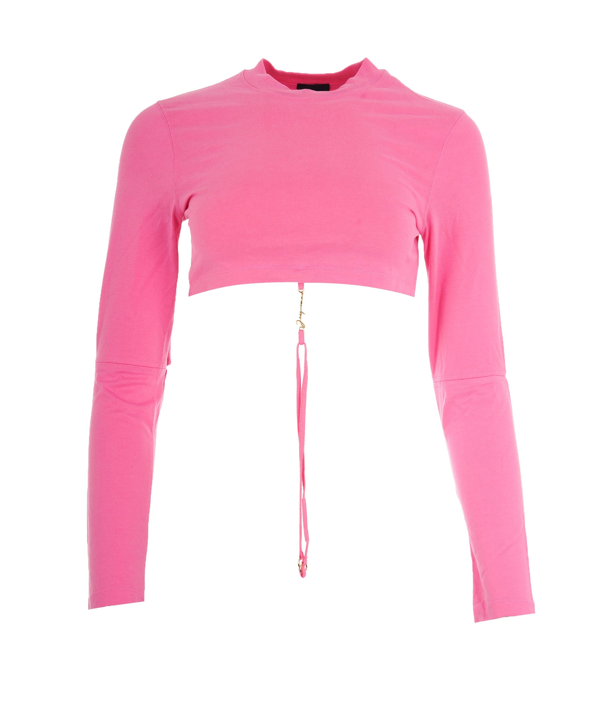 Jacquemus Jacquemus Pink Cotton Logo "Le T-Shirt" Long Sleeve Crop Top ALC1986