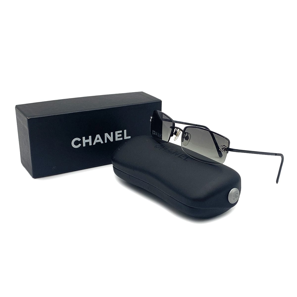 JAPAN VINTAGE CHANEL COCOMARK SUNGLASSES RHINESTONE BLACK EYEWEAR 90325290