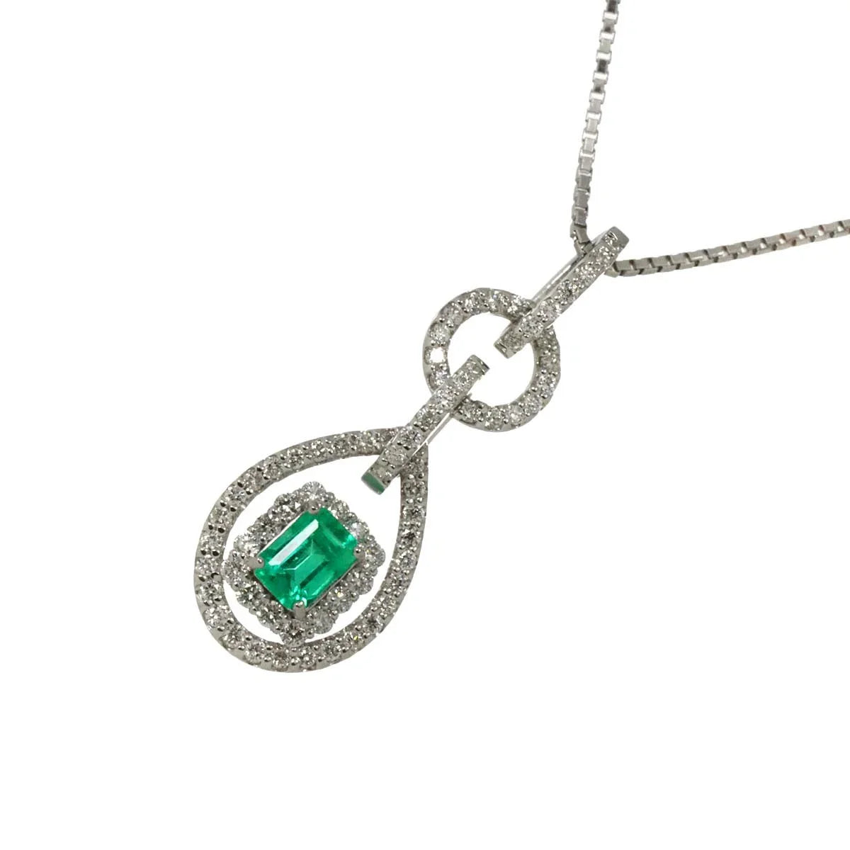 jewellery Emerald 0.26ct Diamond 0.30ct Necklace 18K K18 WG White Gold 750 90293309