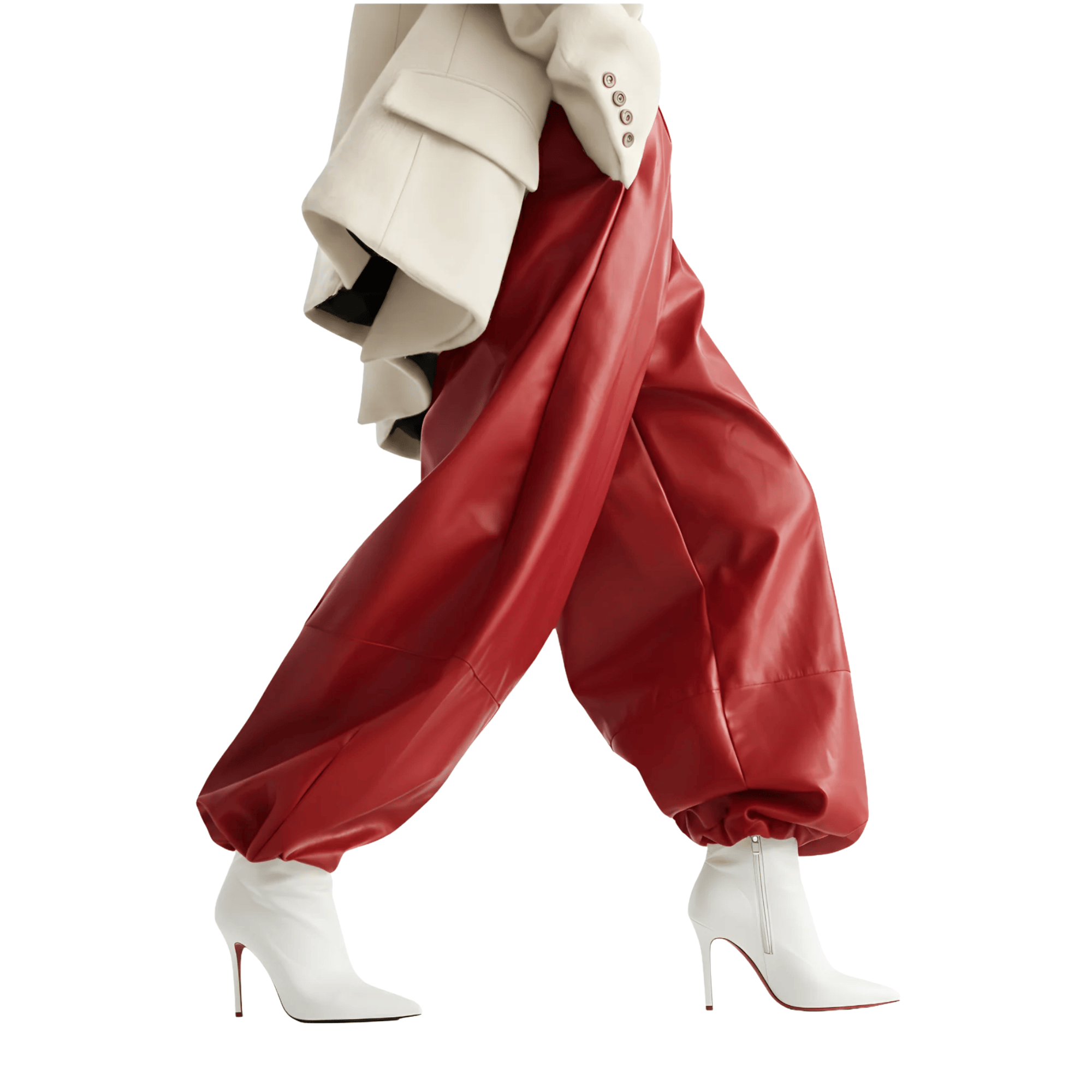 K-FASHION ELASTICATED WAIST BALOON LEATHER PANTS(بنطلون)