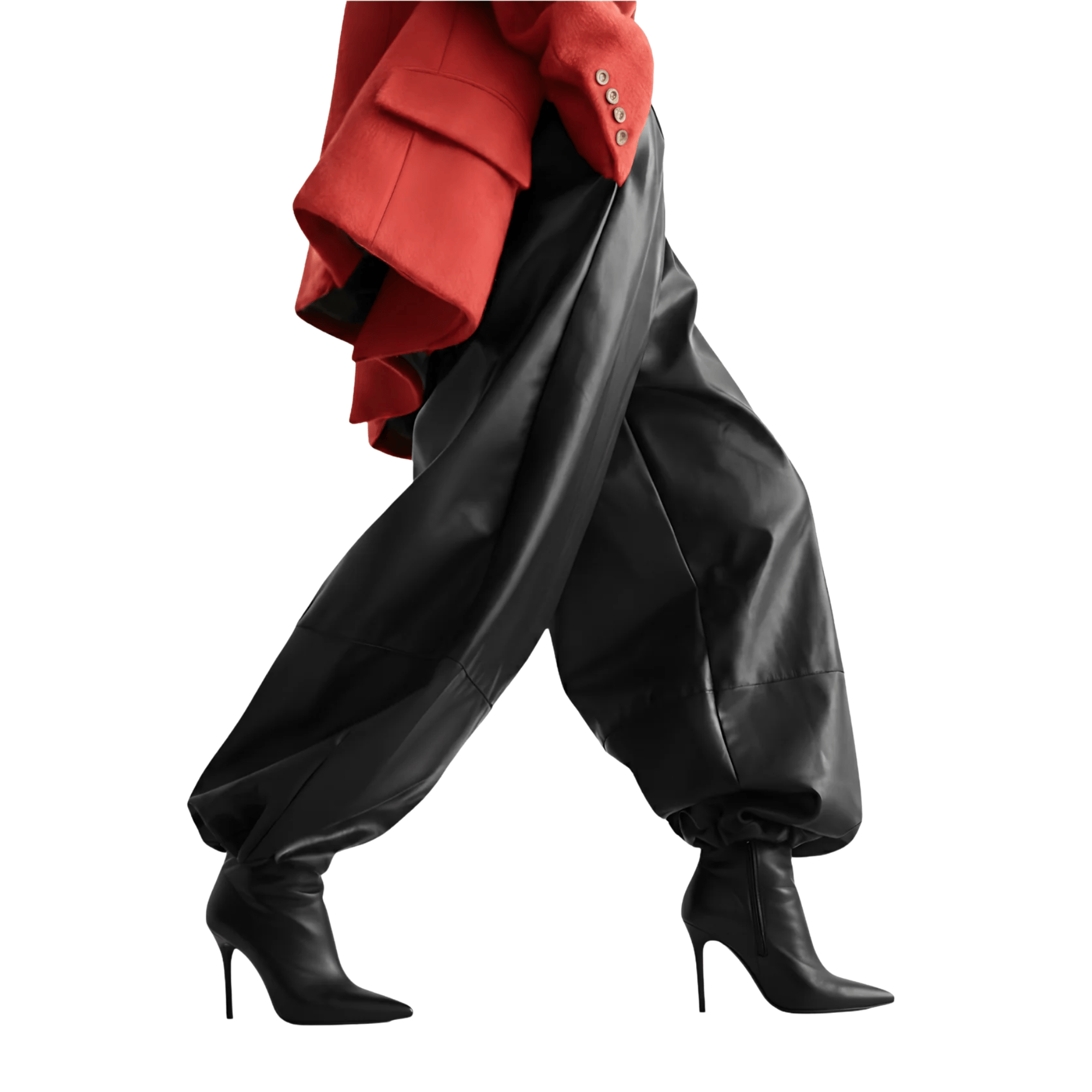 K-FASHION ELASTICATED WAIST BALOON LEATHER PANTS(بنطلون)