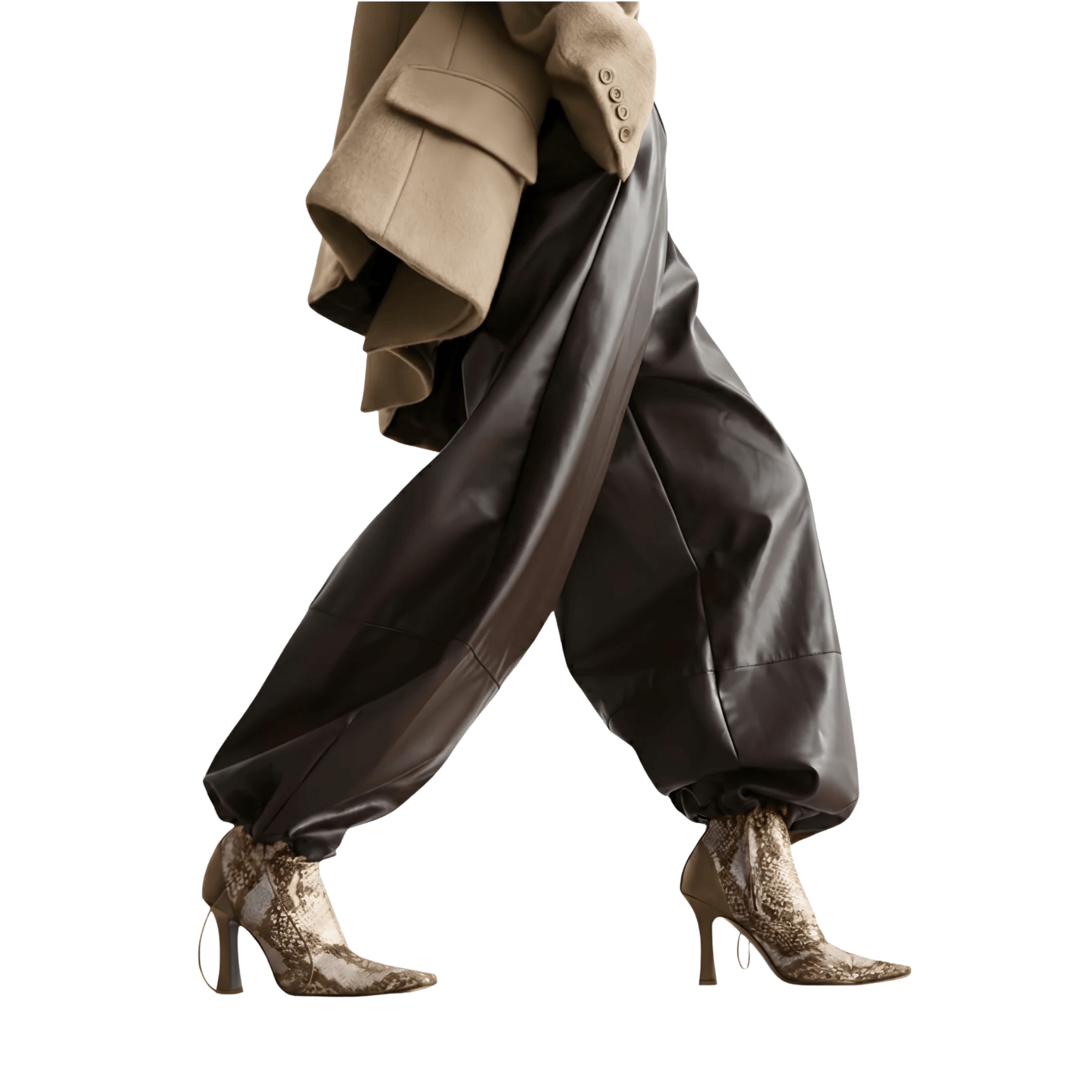 K-FASHION ELASTICATED WAIST BALOON LEATHER PANTS(بنطلون)
