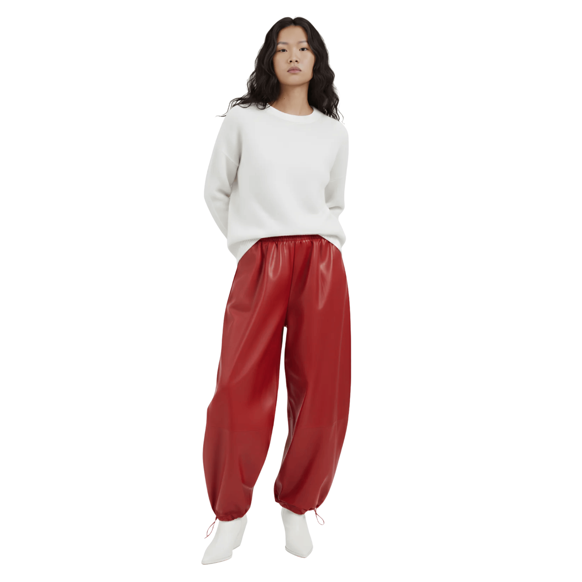 K-FASHION ELASTICATED WAIST BALOON LEATHER PANTS(بنطلون)