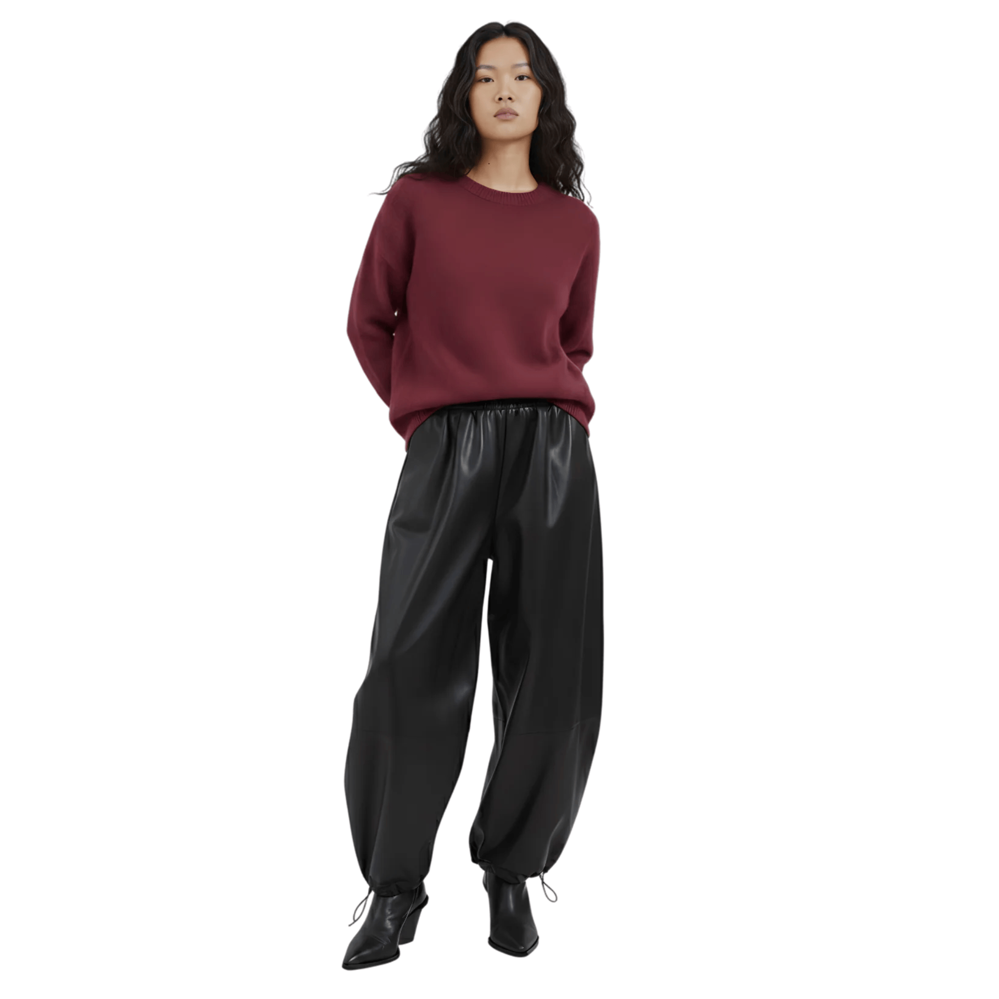 K-FASHION ELASTICATED WAIST BALOON LEATHER PANTS(بنطلون)