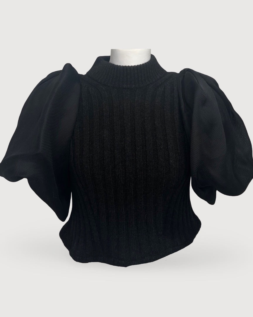 Lanvin Lanvin S/S Mesh Puff Sleeve Knit Jumper Black S/M