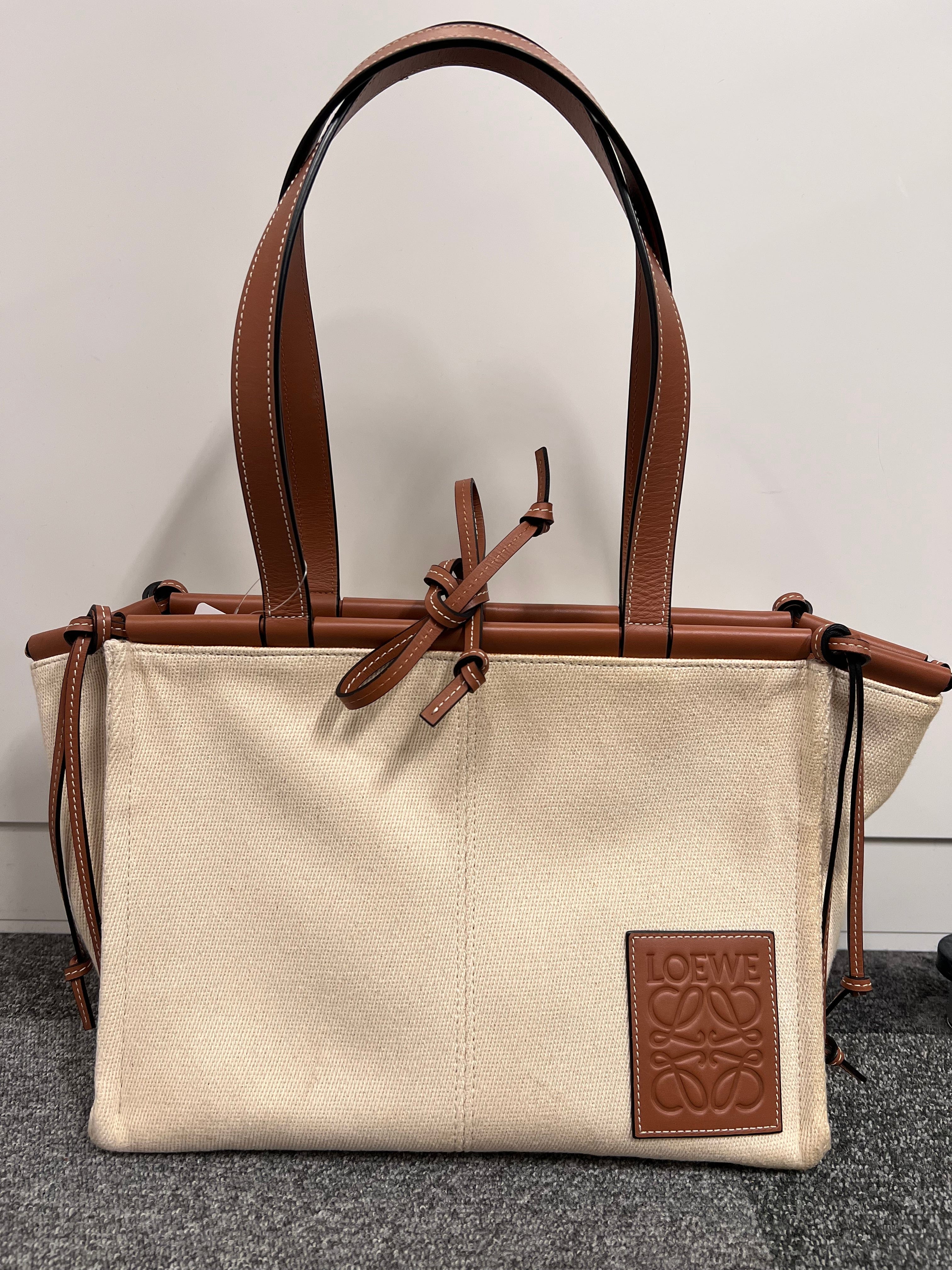 LOEWE LOEWE Canvas×Leather Brown×Ivory Cushion Tote Bag B0920Y5VPY