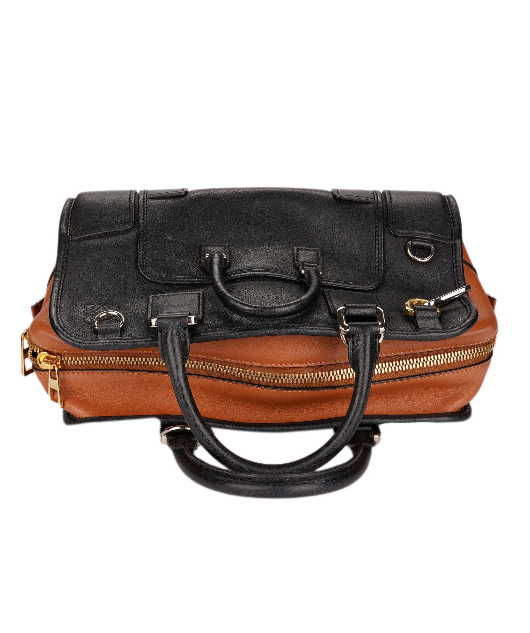 Loewe LOEWE Amazona 28 Multiplication Hand Bag Leather 2way Black Brown Auth 71072A DXBV0067