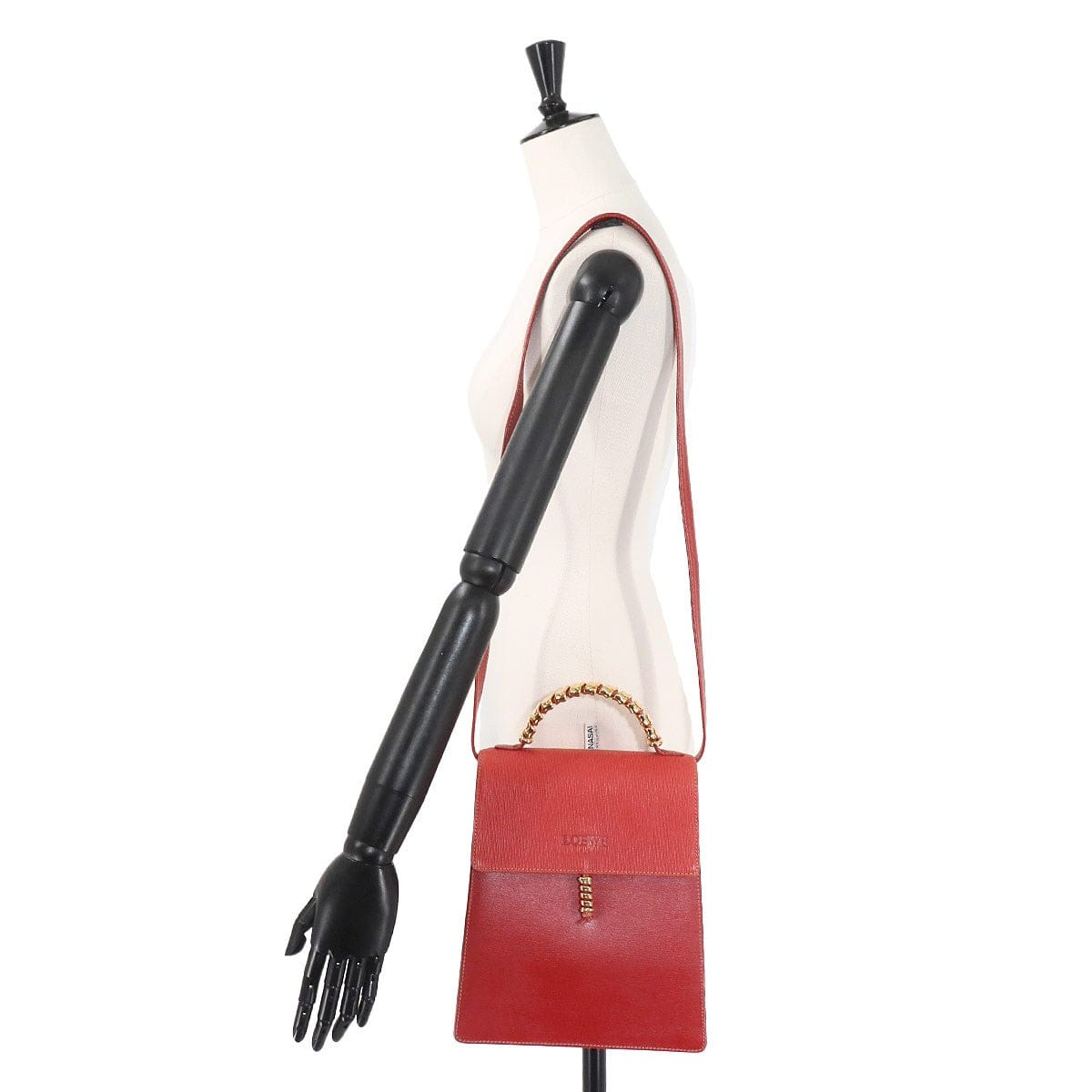 LOEWE LOEWE Velazquez 2way Hand Shoulder Bag Leather Red Twist Purse 90258424