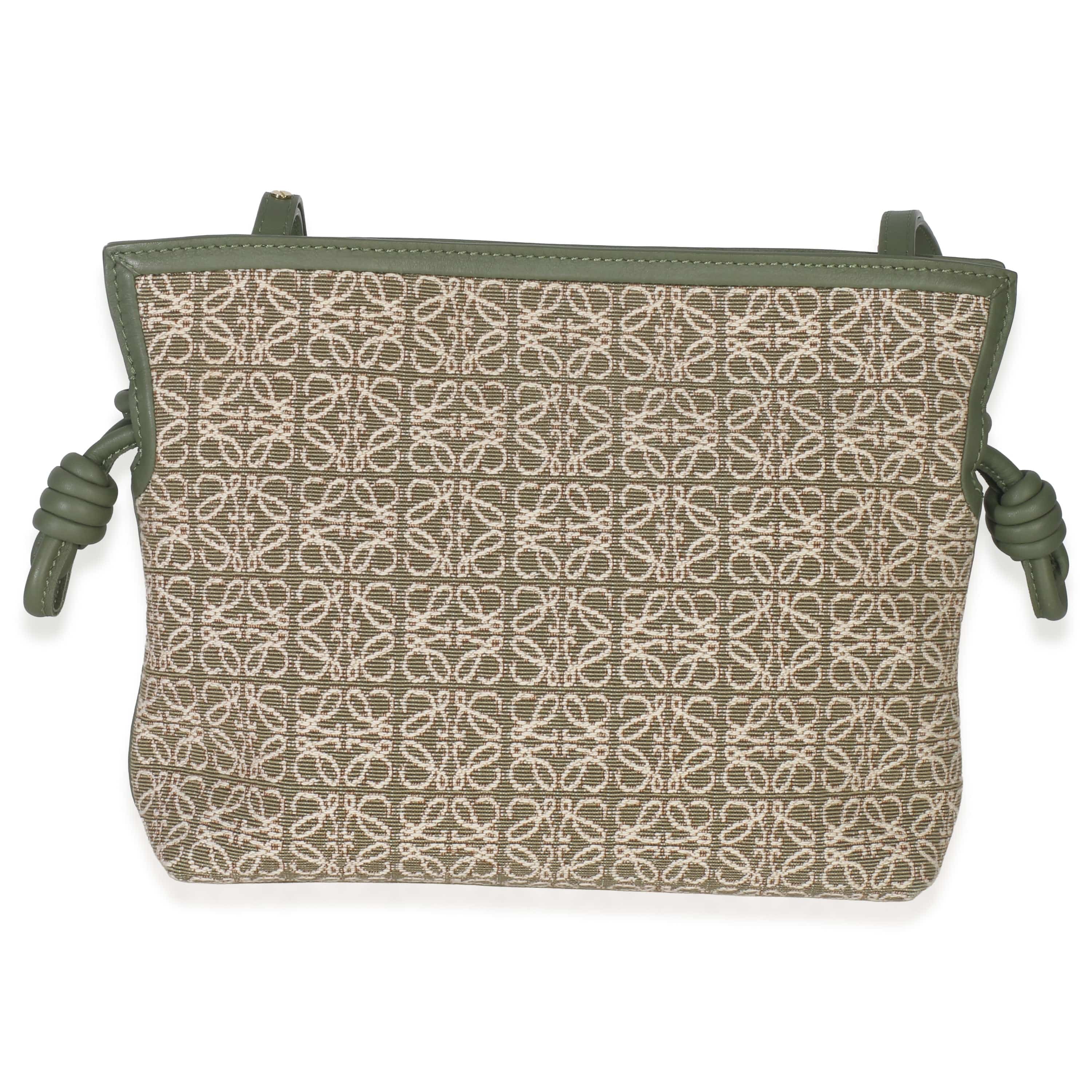 Loewe Vintage Khaki Jacquard Anagram Calfskin Mini Flamenco Knot Clutch