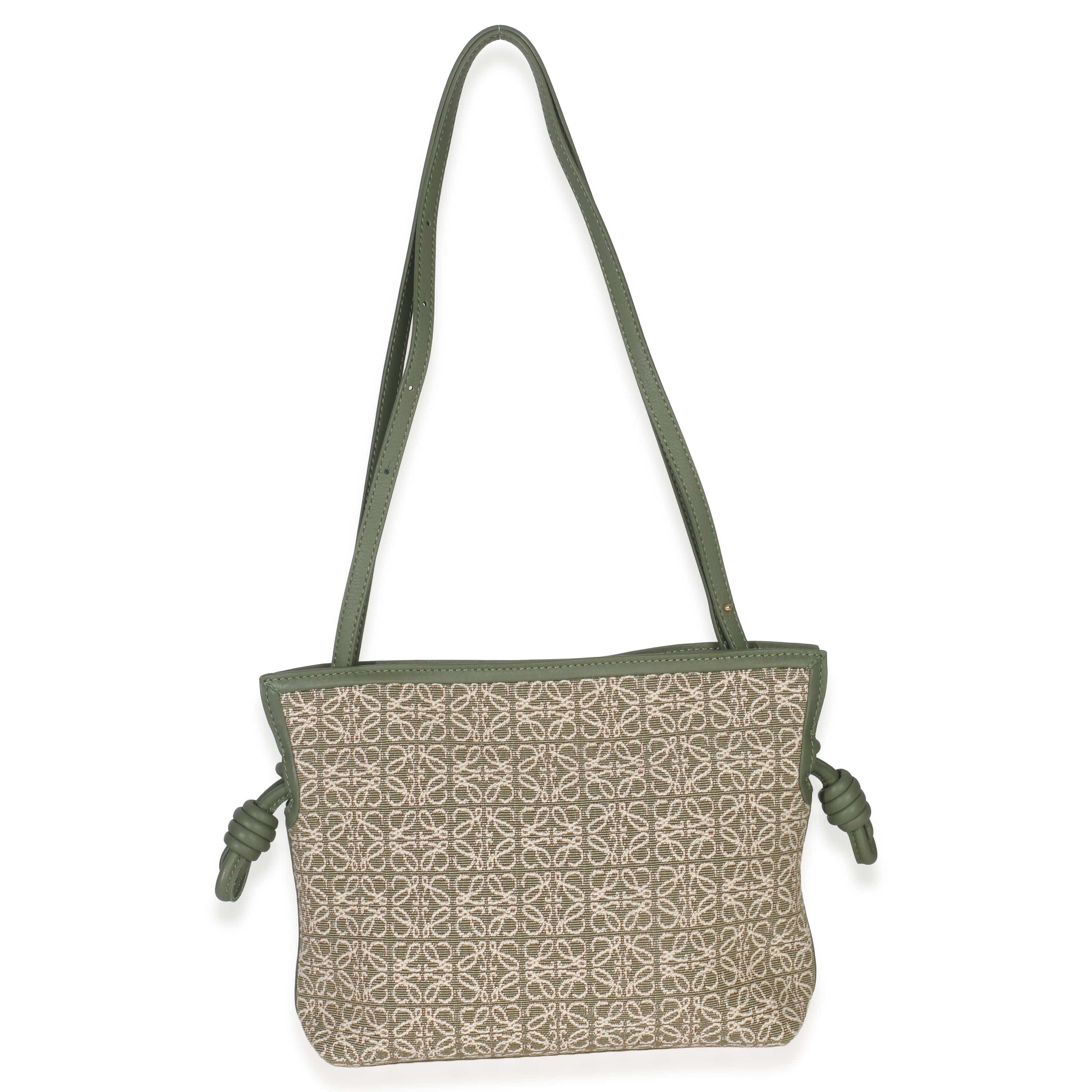 Loewe Vintage Khaki Jacquard Anagram Calfskin Mini Flamenco Knot Clutch